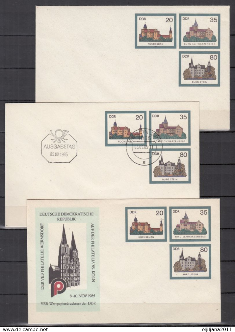 ⁕ Germany DDR 1985 ⁕ "Burgen Der DDR" / Postal Stationery ⁕ 3v Unused Cover FDC Ausgabetag / WERMSDORF - Buste - Nuovi