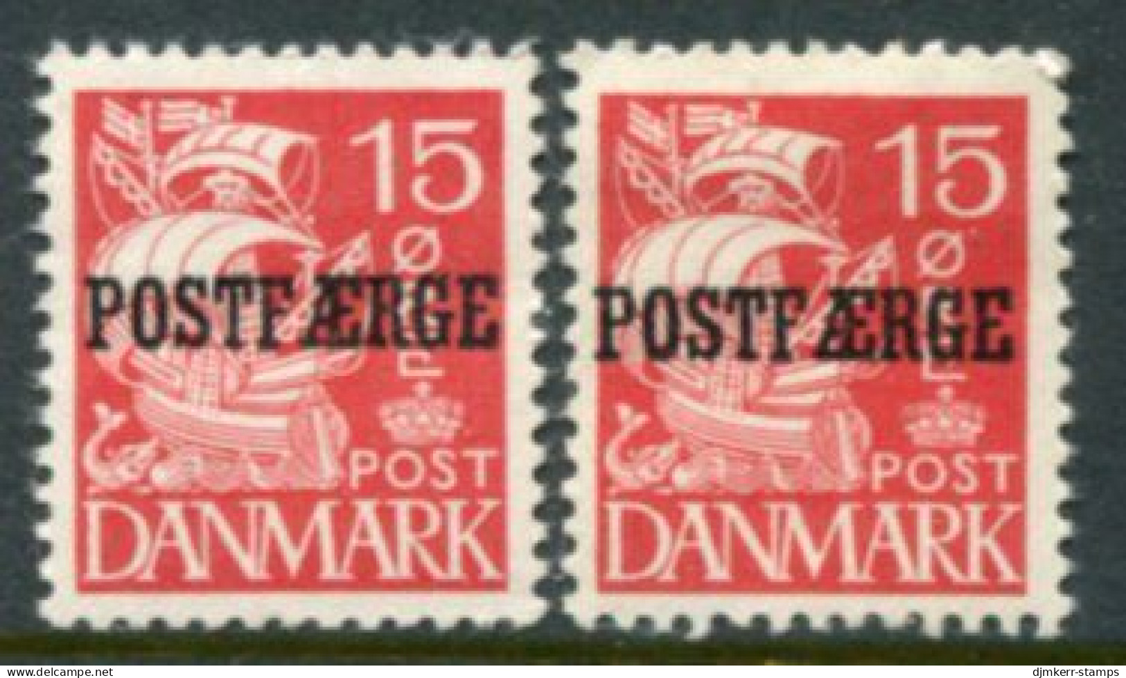 DENMARK 1939-42 Parcel Post Overprint On Caravel 15 Øre Definitive Types II And IIa LHM / *.  AFA 16, 16b;  SG P303a,b - Parcel Post