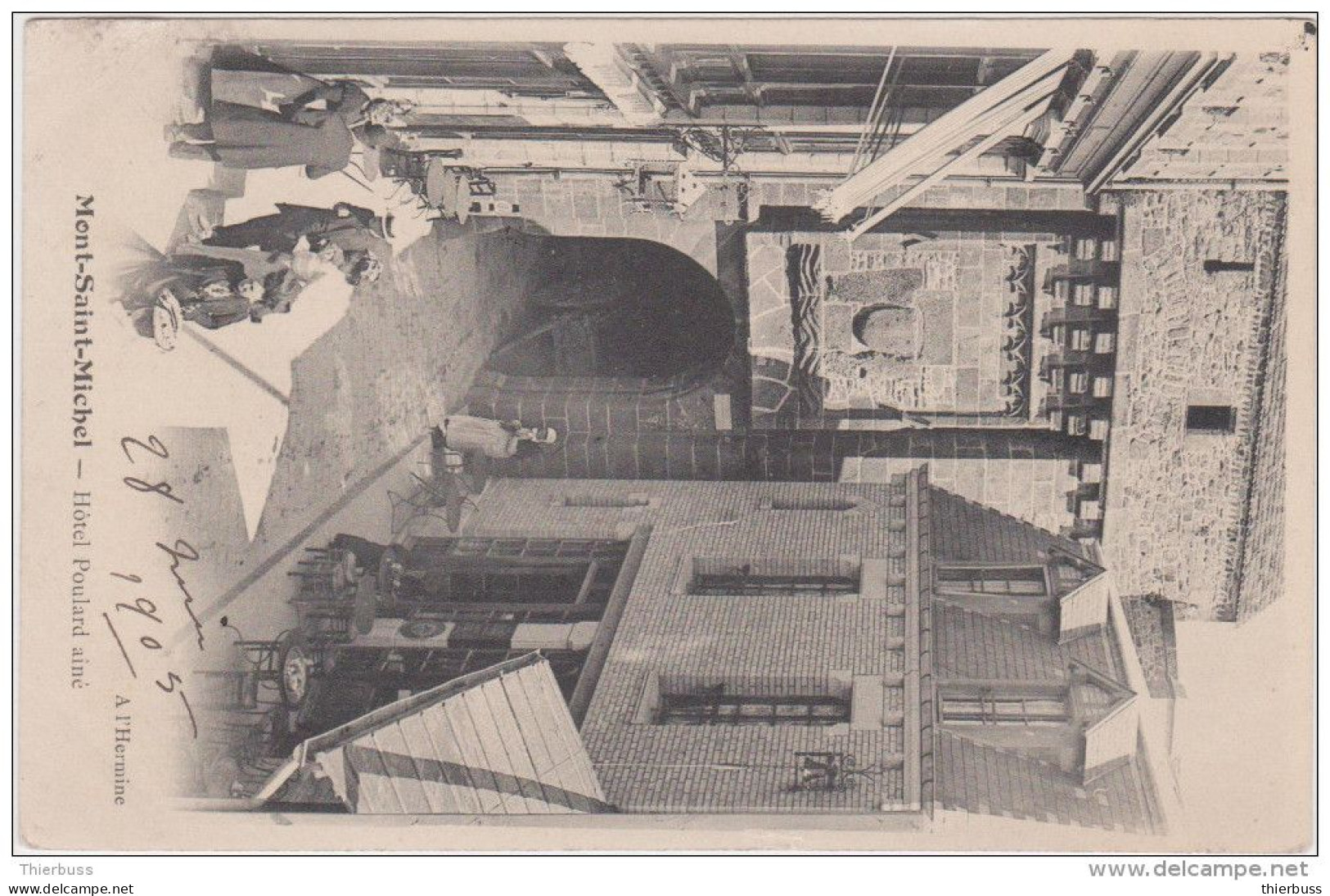 Carte Du Mont Saint Michel Hotel Poulard Affranchie Imprimé Blanc 5ct Vert Avec Bord Millésime 5 - 1900-29 Blanc