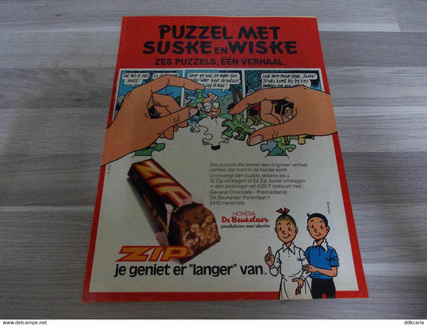 Reclame Uit Oud Magazine Jaren 1977 - Puzzel Met Suske & Wiske - Zes Puzzels, één Verhaal Van Zip Chocolade - Cioccolato