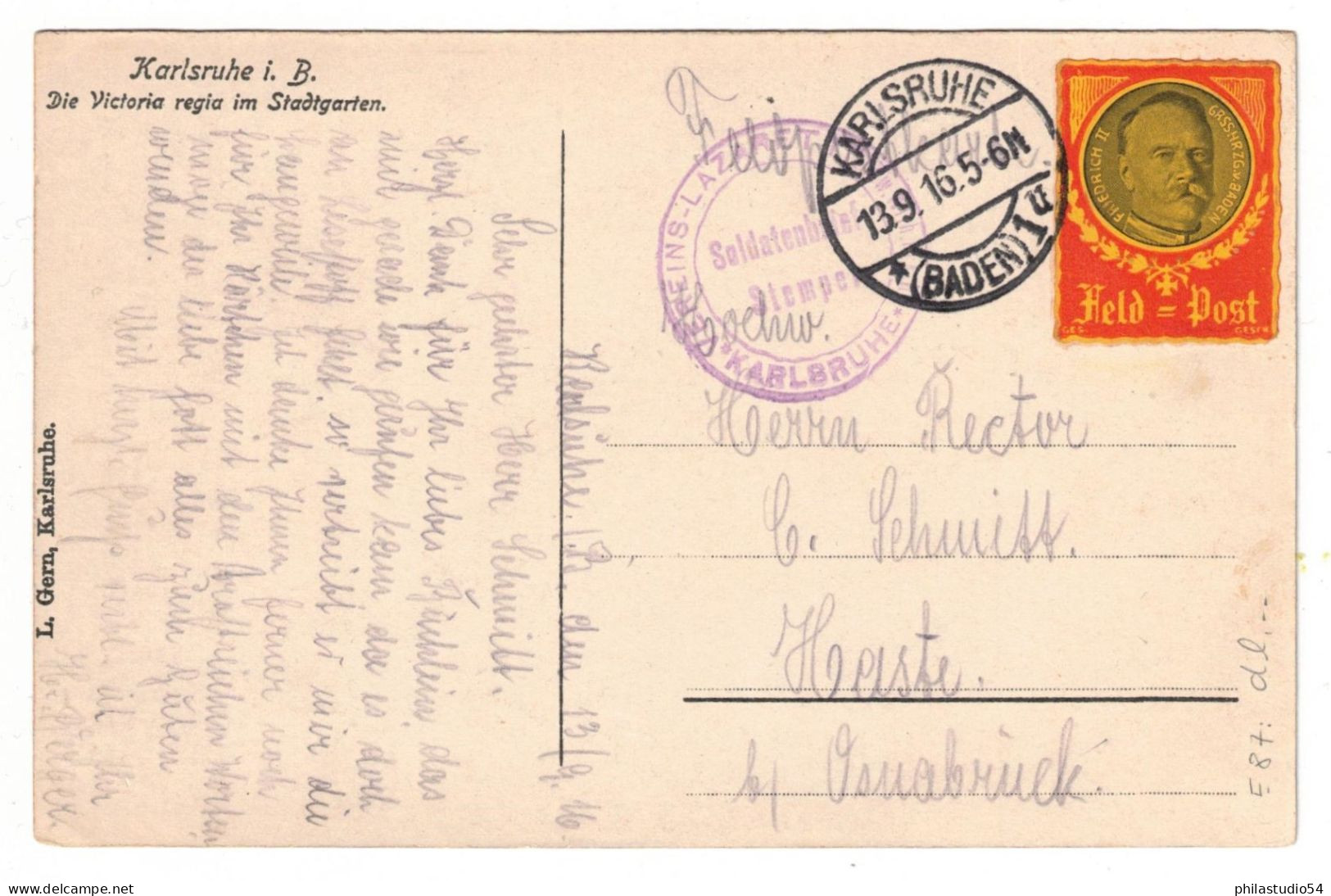 1916, Feldpostkarte Ab KARLSRUHE Mit Seltener Vignette - Feldpost (postage Free)