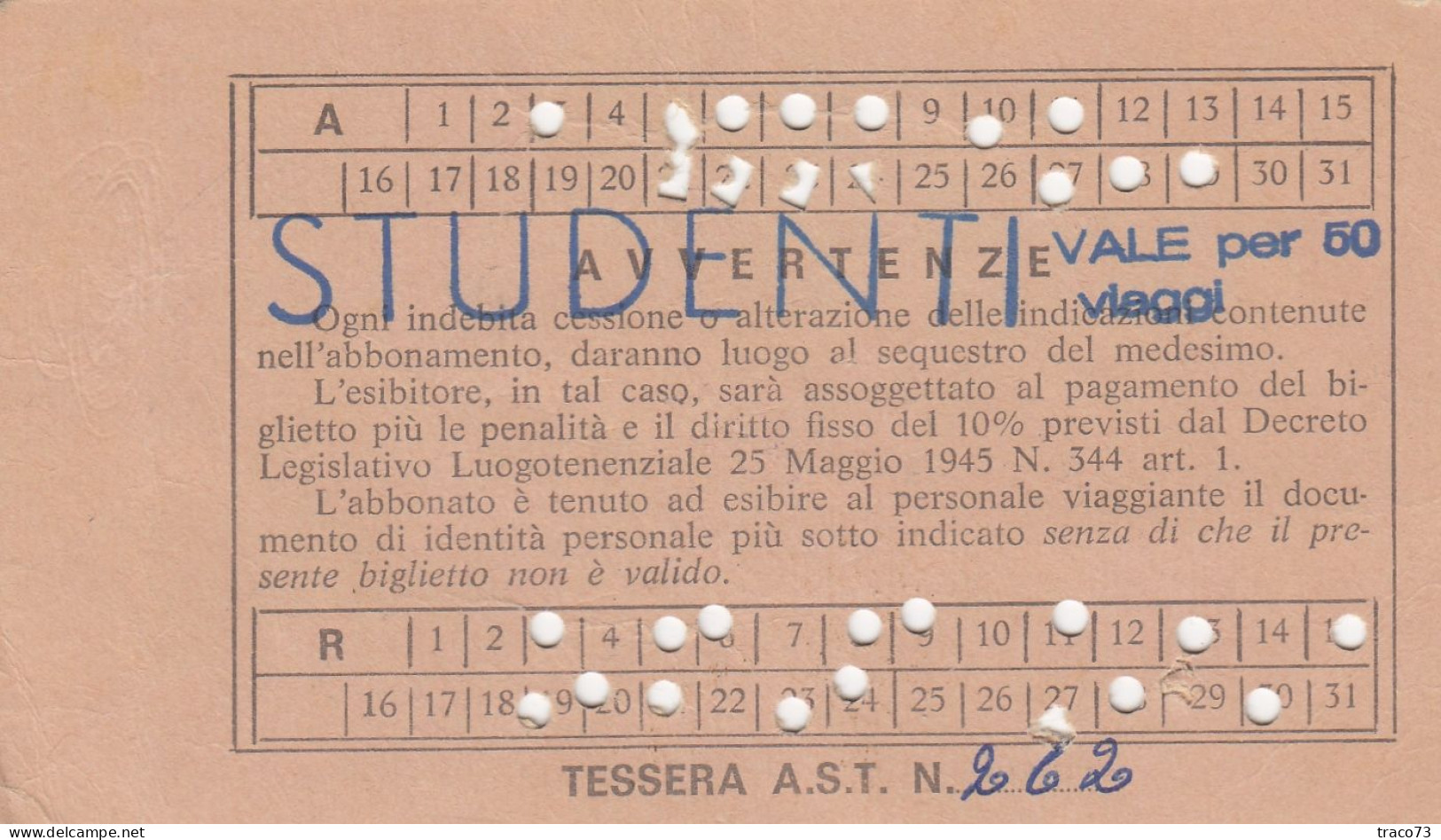 AZIENDA SICILIANA TRASPORTI / Autolinee Della Sicilia - Abbonamento Speciale _S. Flavia-Bagheria E Viceversa_ Mar. 1979 - Europe