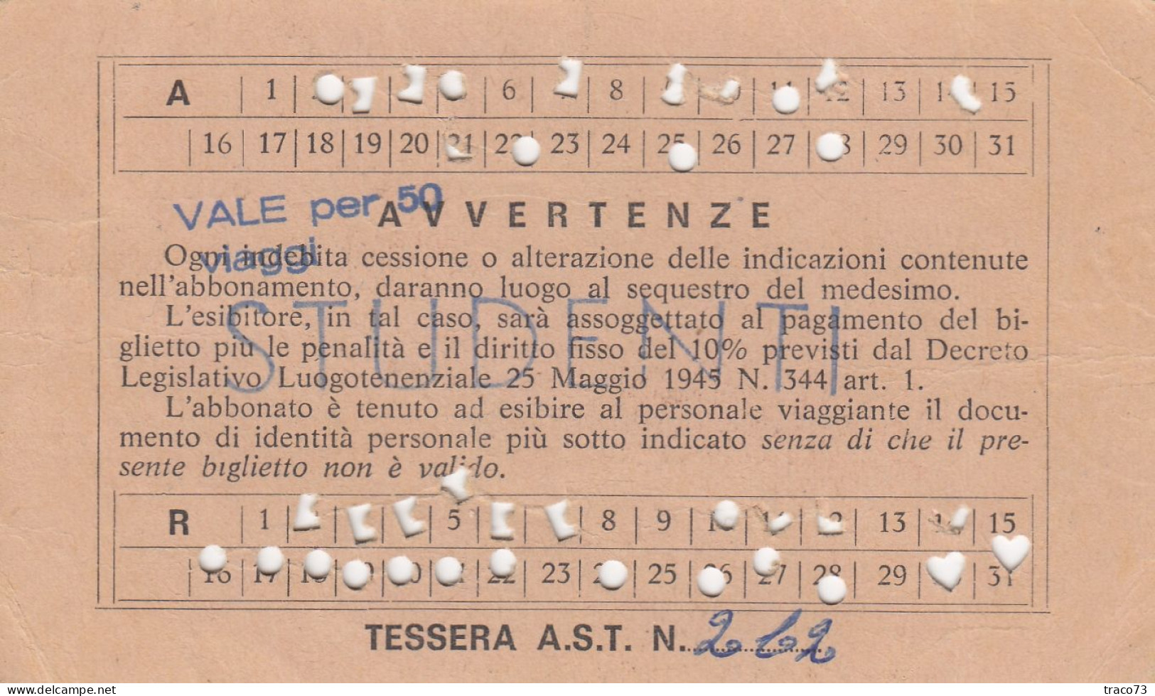 AZIENDA SICILIANA TRASPORTI / Autolinee Della Sicilia - Abbonamento Speciale _S. Flavia-Bagheria E Viceversa_ Ott. 1979 - Europa