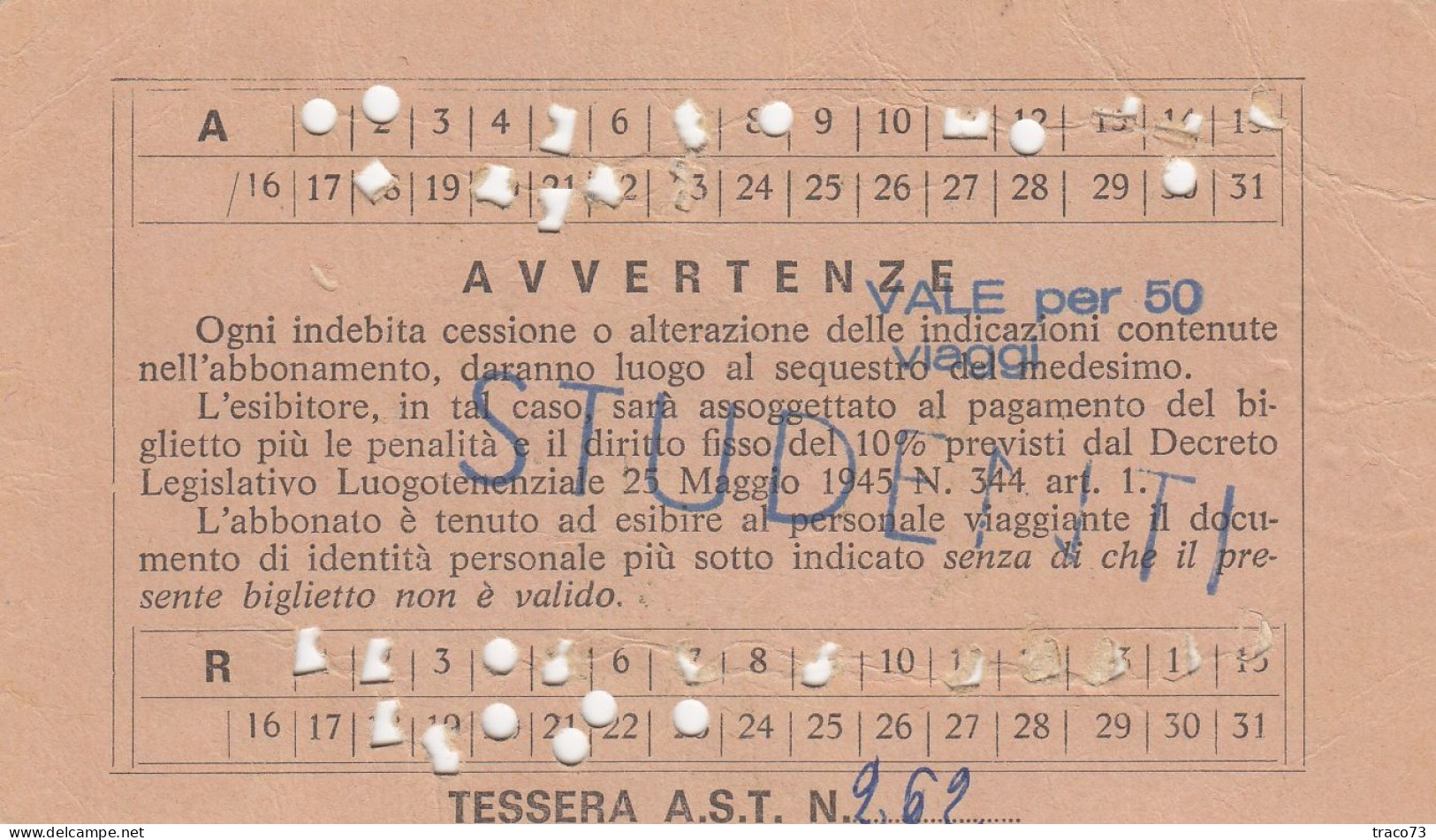 AZIENDA SICILIANA TRASPORTI / Autolinee Della Sicilia - Abbonamento Speciale _S. Flavia-Bagheria E Viceversa_ Dic. 1979 - Europa