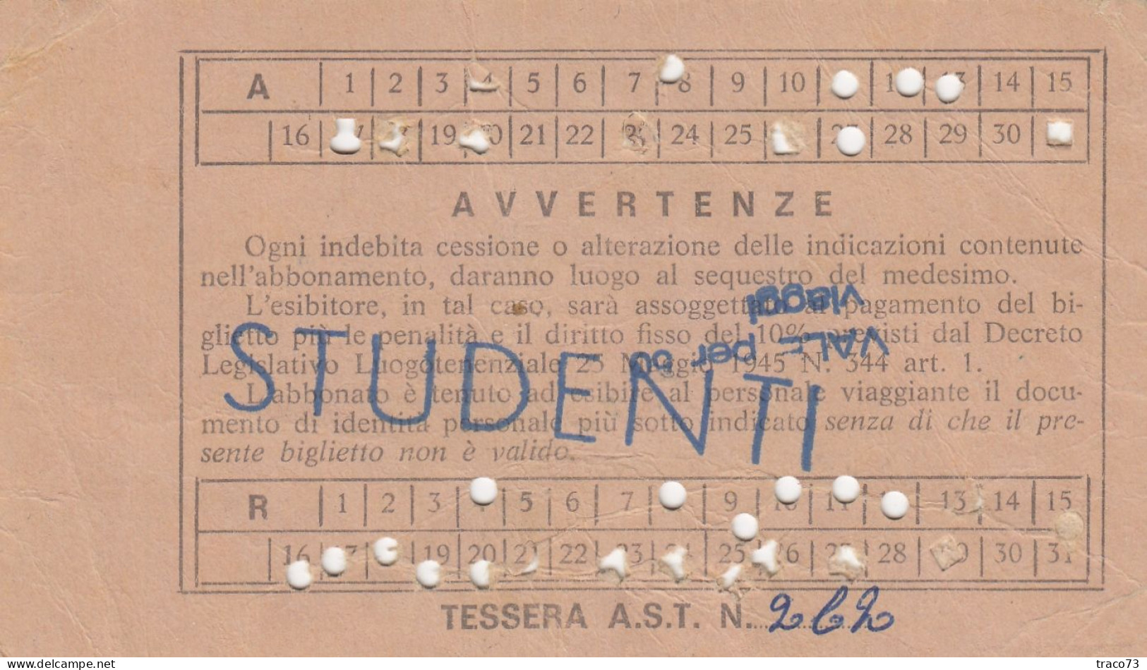 AZIENDA SICILIANA TRASPORTI / Autolinee Della Sicilia - Abbonamento Speciale _S. Flavia-Bagheria E Viceversa_ Gen. 1979 - Europe