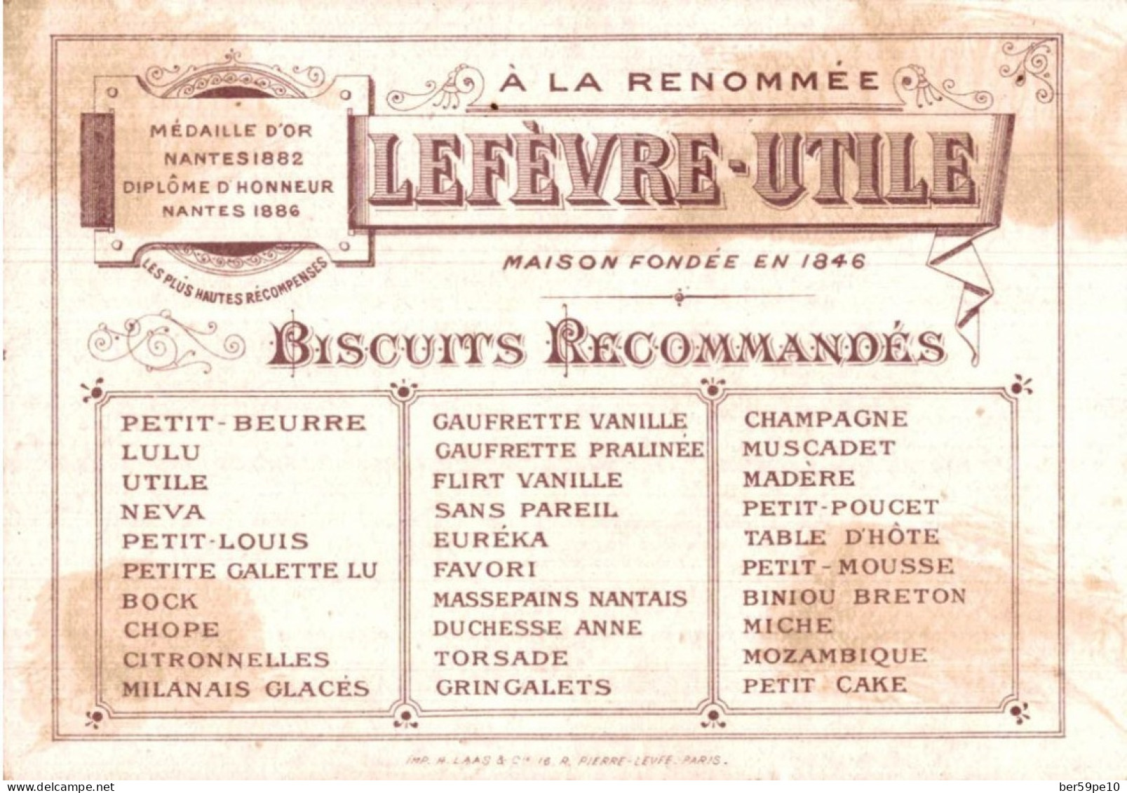 CHROMO BISCUITS LEFEVRE-UTILE LU NANTES / ANGLETERRE - Lu