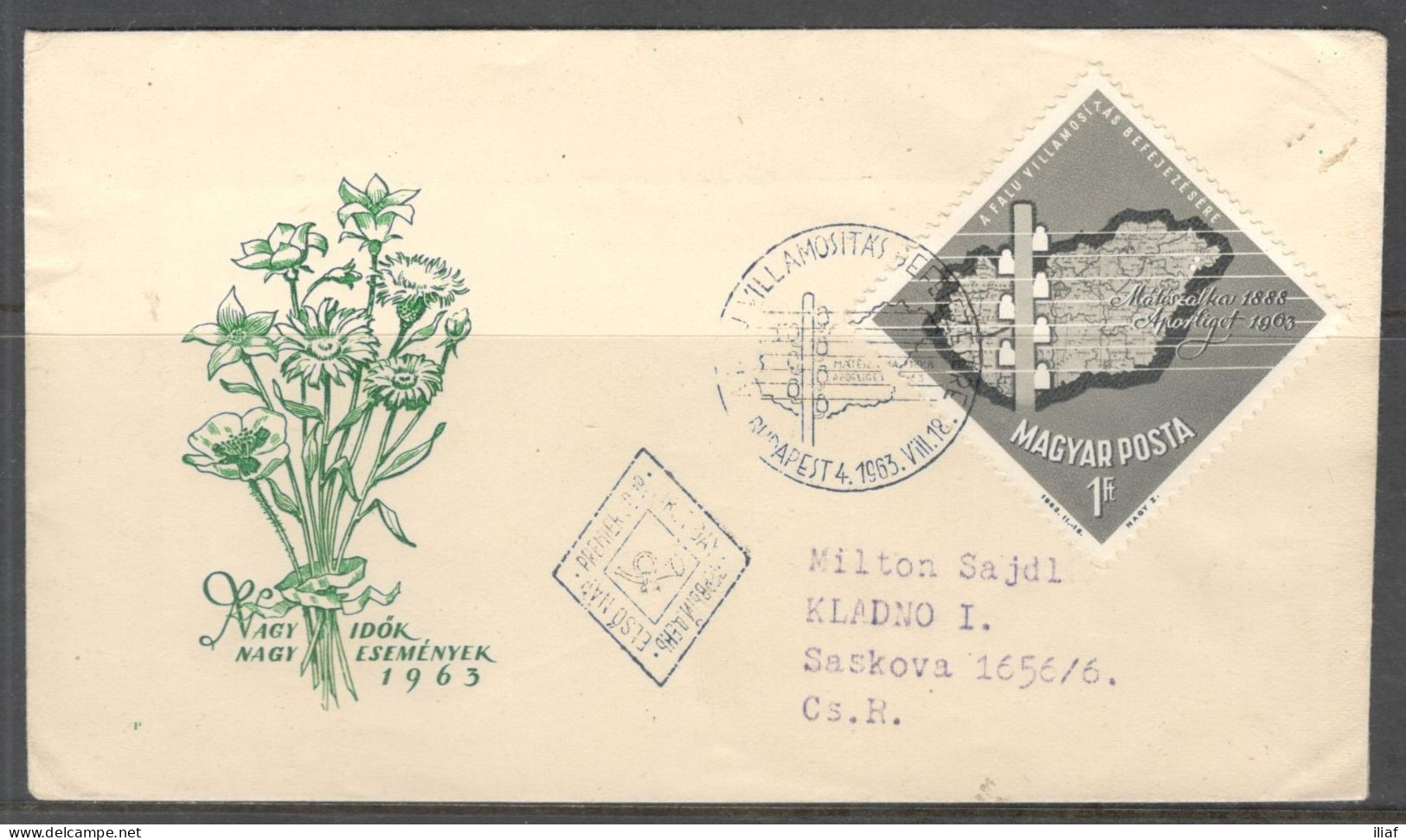 Hungary. FDC Sc. 1505.   Completion Of The Electrification Of Hungarian Villages.  FDC Cancellation On Cached FDC Envelo - FDC