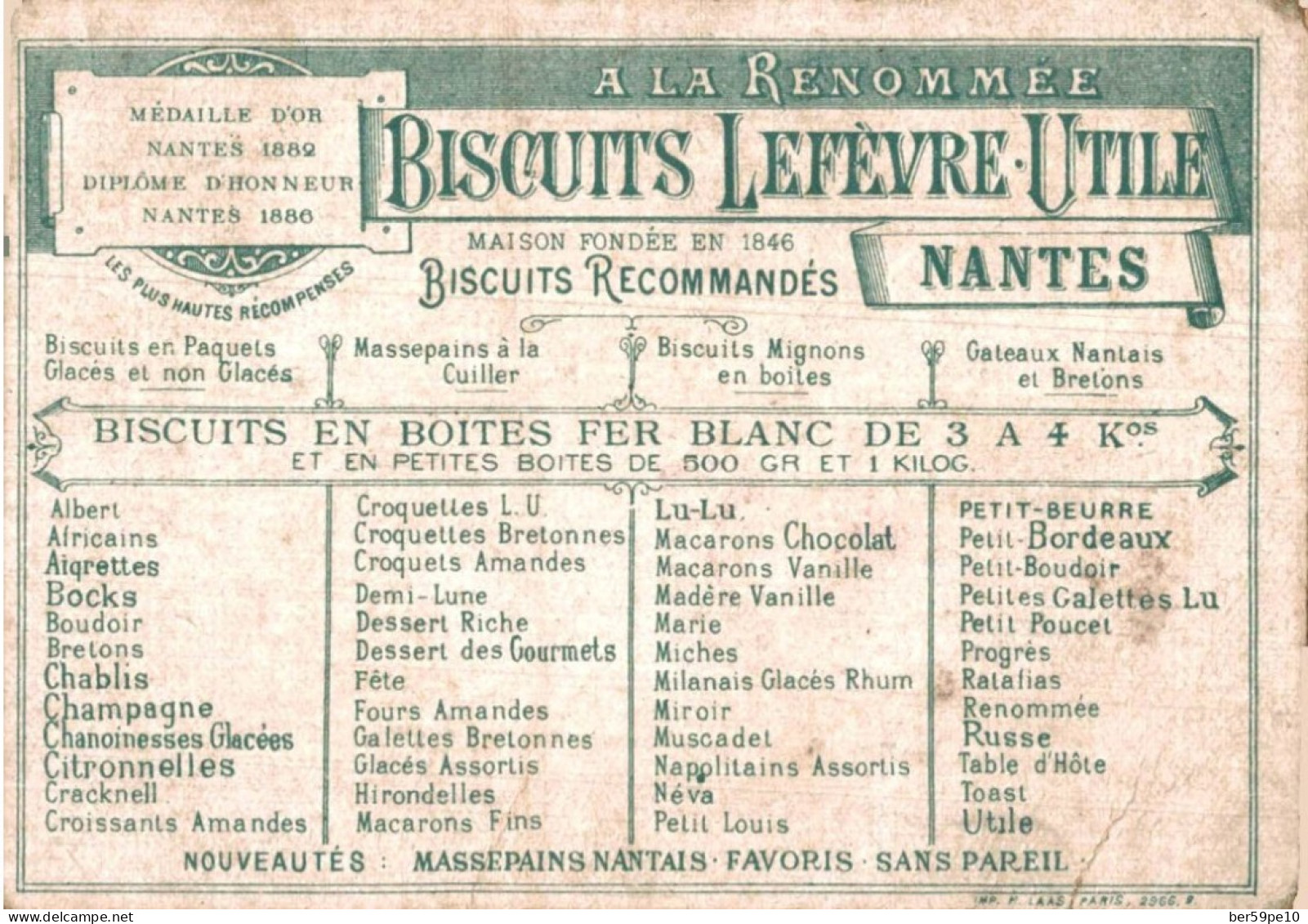 CHROMO BISCUITS LEFEVRE-UTILE LU NANTES / OURS TRAINEAU COIFFES BLASON RUSSIE - Lu