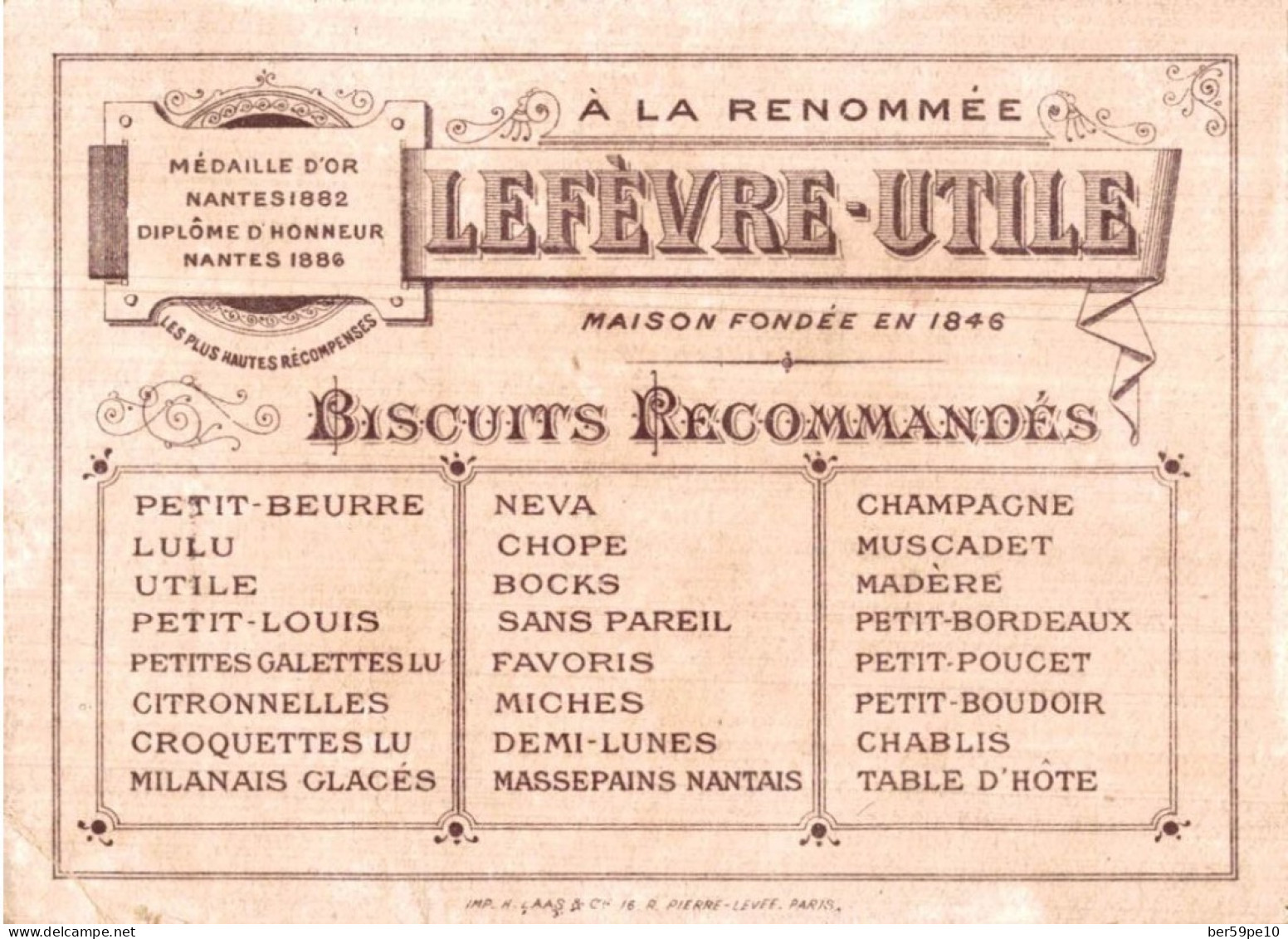 CHROMO BISCUITS LEFEVRE-UTILE LU NANTES / COIFFES BLASON PARIS - Lu