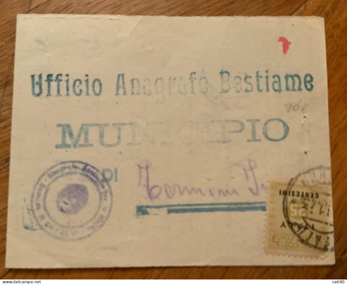 SICILIA A.M.G.O.T.- SERVIZIO ANAGRAFE BESTIAME MODULO DA CEFALÙ A TERMINI IMERESE IL 12/11/43 - Occup. Anglo-americana: Sicilia