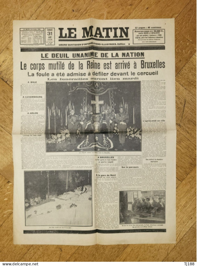 Mort Reine Astrid Le Matin 31 Août 1935 - General Issues