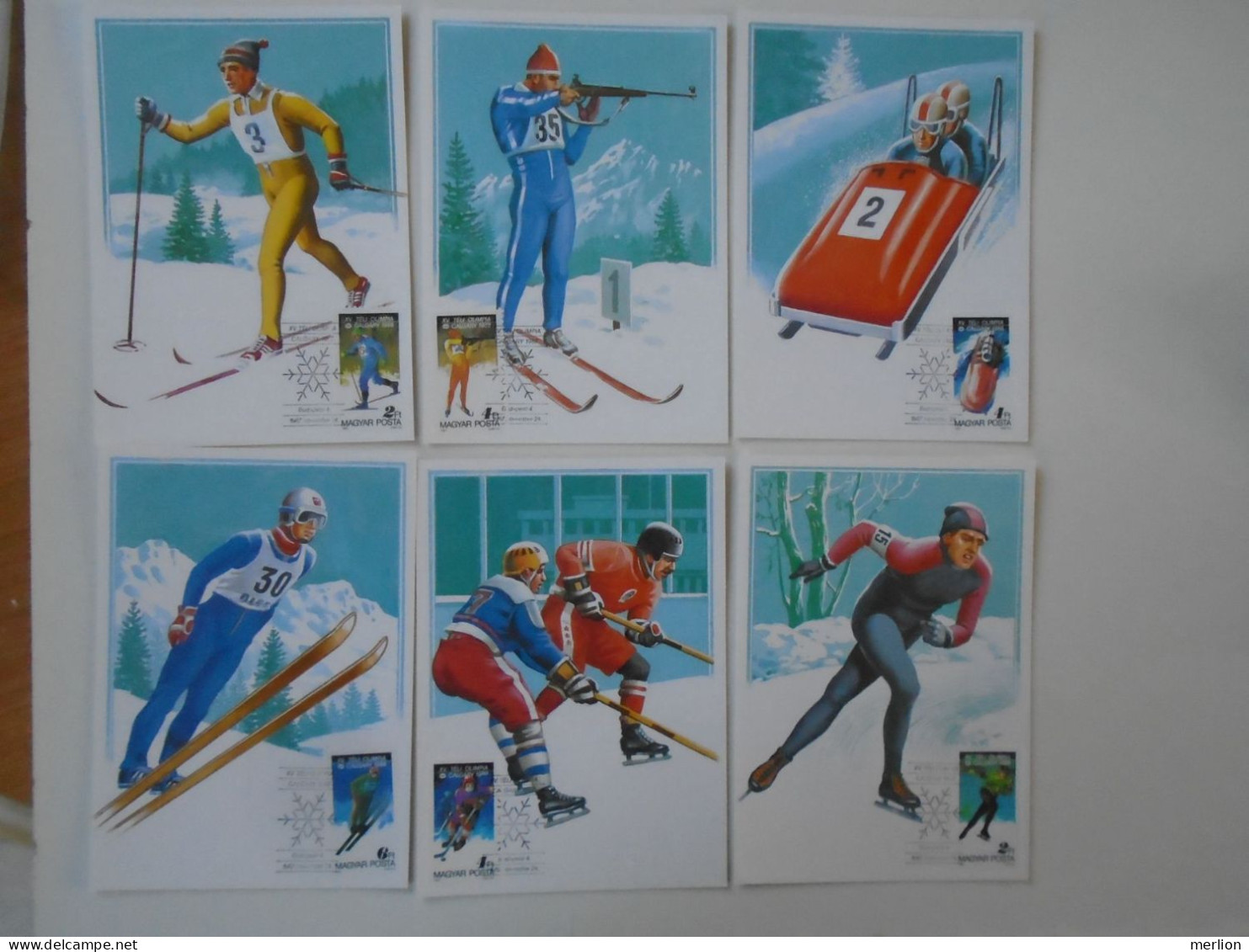 D200231   Hungary, 1987, 6 Maximum Cards, Winter Olympic Games At Calgary, FDC, Budapest, 24-11-87 - Winter 1988: Calgary