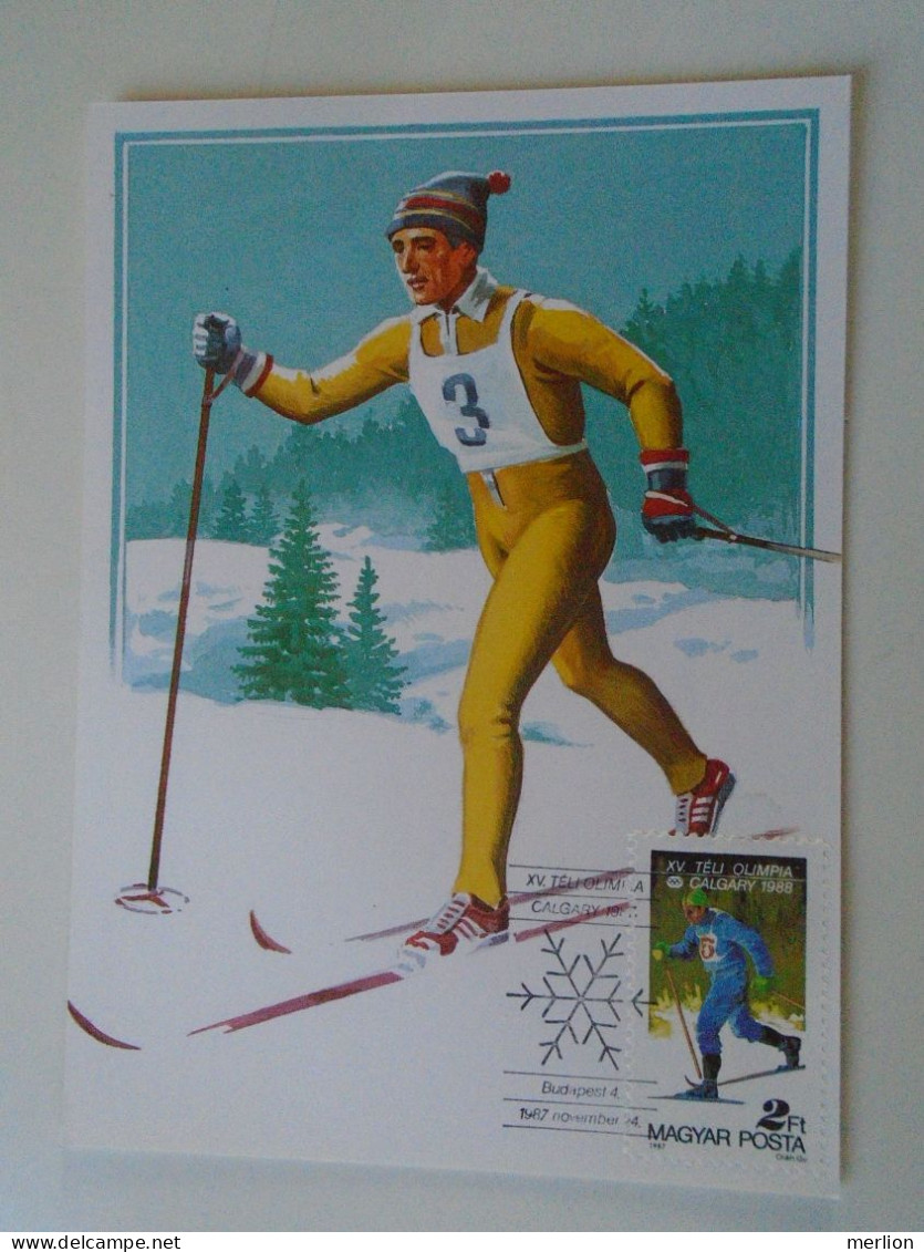 D200231   Hungary, 1987, 6 Maximum Cards, Winter Olympic Games At Calgary, FDC, Budapest, 24-11-87 - Hiver 1988: Calgary