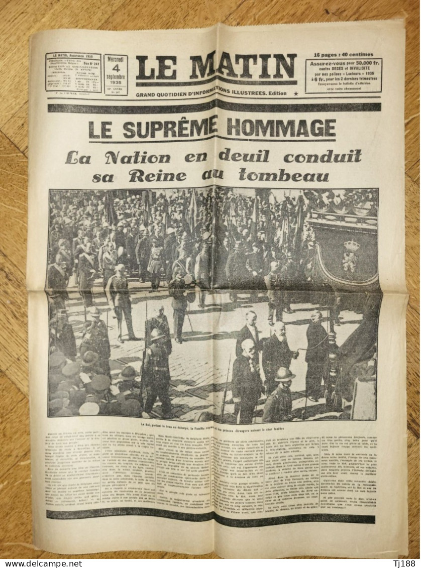 Funérailles Reine Astrid Le Matin 4 Septembre 1935 - General Issues