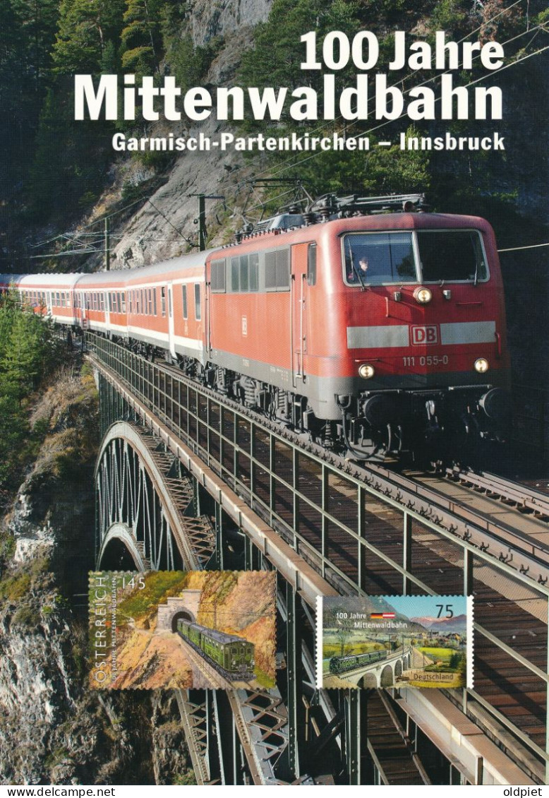 BRD Erinnerungsblatt EB 5/2012 BRD Mi 2951 (gestempelt) + Österreich Mi 3020 (gestempelt) 100 Jahre Mittenwaldbahn - 2001-…