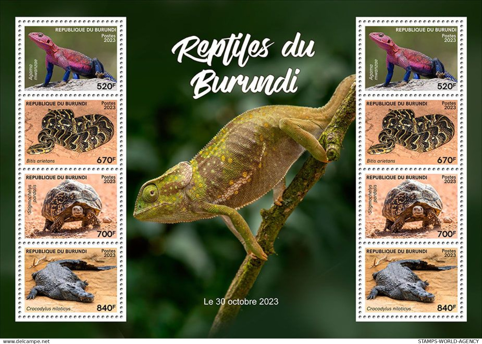 2023-11 - BURUNDI- AMPHIBIANS & REPTILES  II         8V  MNH** - Grenouilles