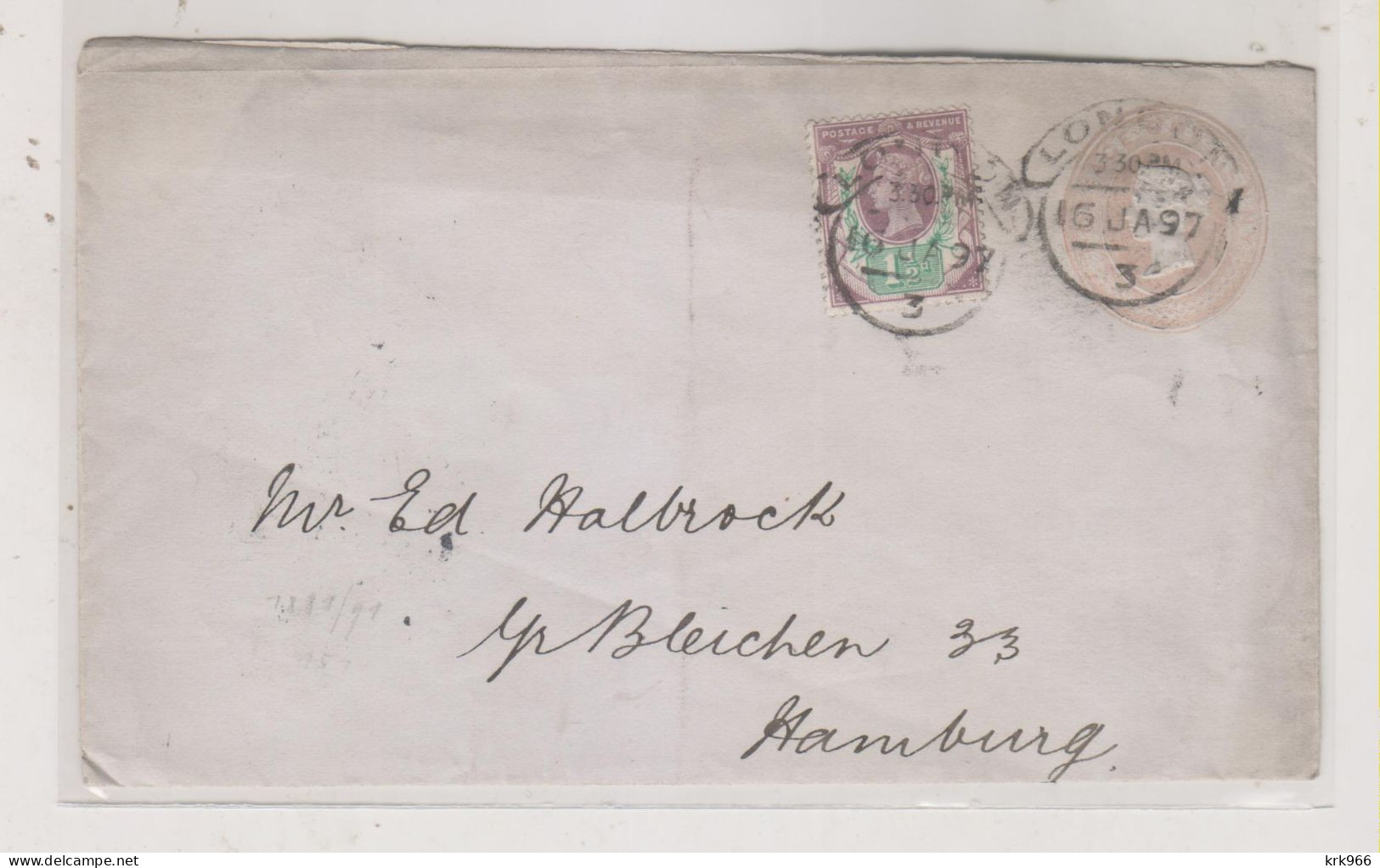 GREAT BRITAIN 1897 LONDON Nice Postal Stationery Cover To Germany - Cartas & Documentos