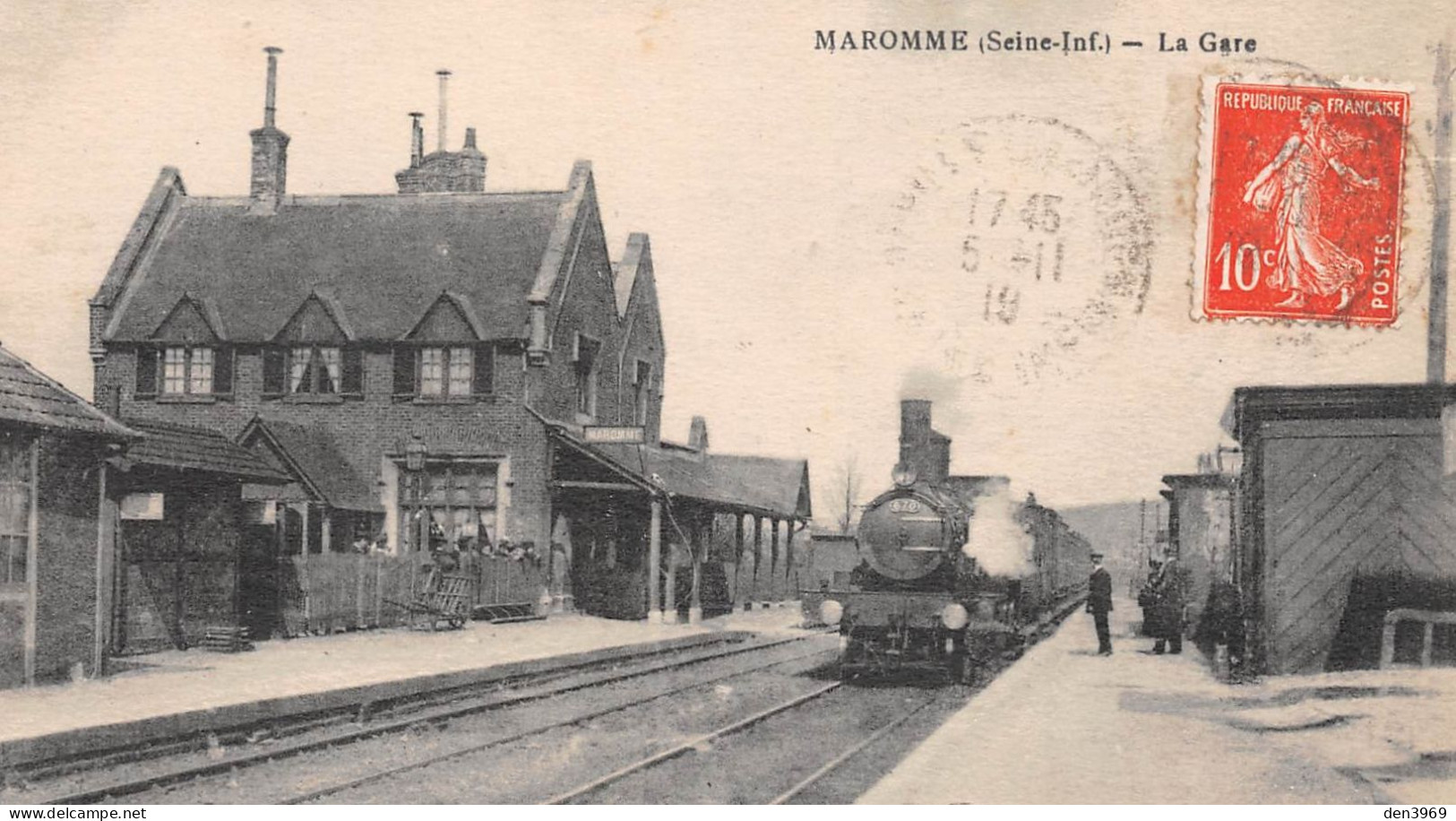 MAROMME (Seine-Maritime) - La Gare - Train En Attente - Voyagé 1919 (2 Scans) - Maromme