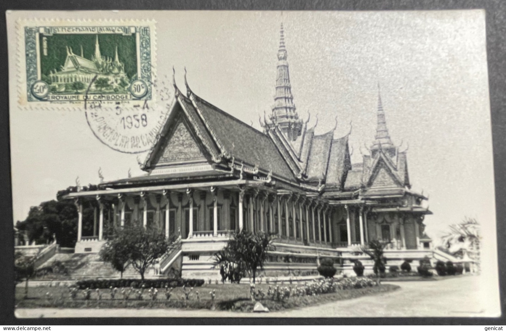 Carte Maximum Cambodge N°5 Phnom Penh La Salle Du Trône 3/4/1958 - Kambodscha