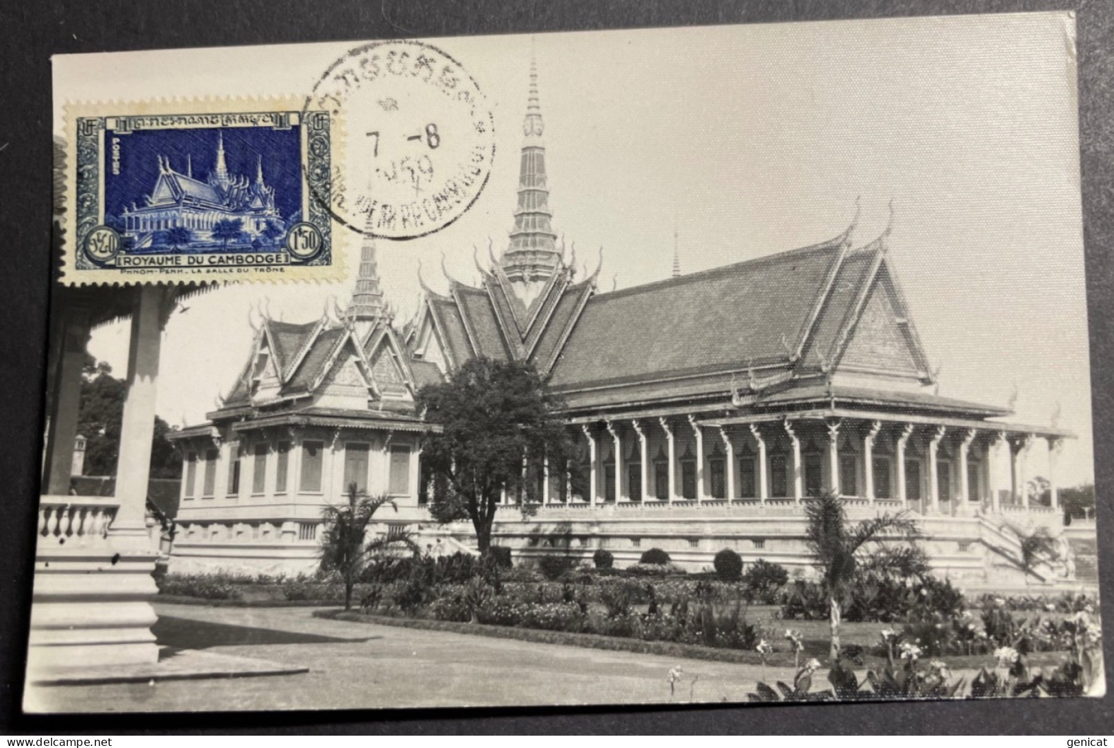 Carte Maximum Cambodge N° 10 Phnom Penh La Salle Du Trône 7/8/1959 - Kambodscha