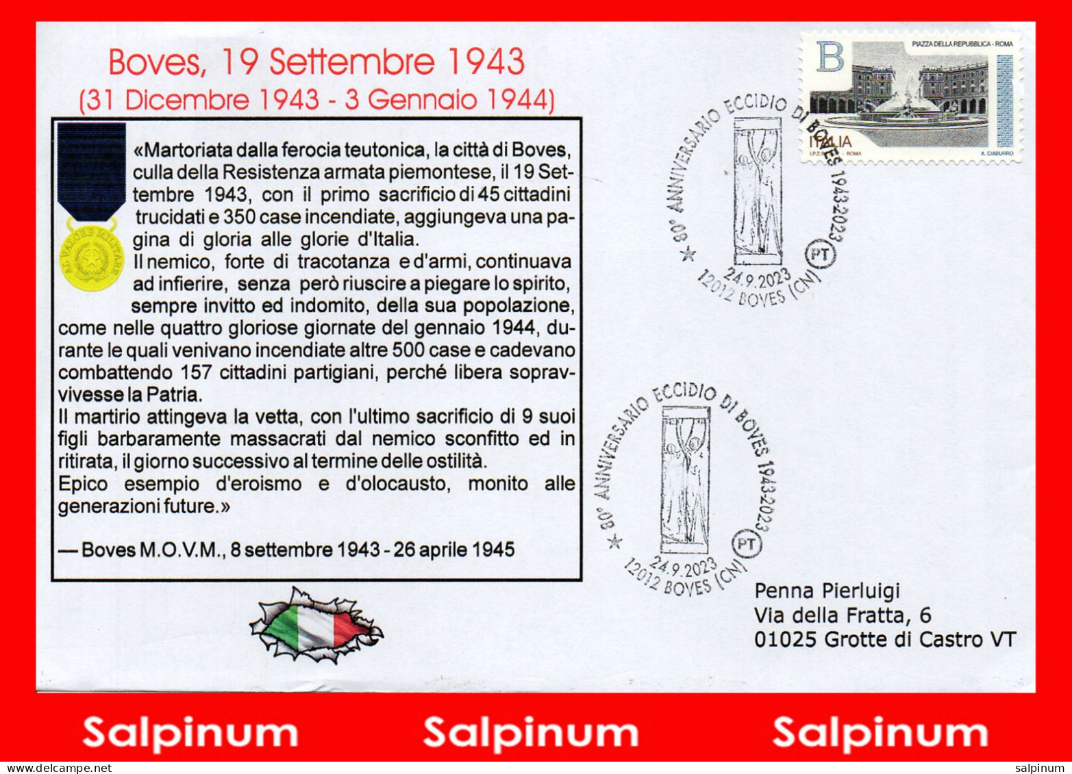 ANNULLO ANNIVERSARIO 80° ECCIDIO DI BOVES - 2021-...: Poststempel