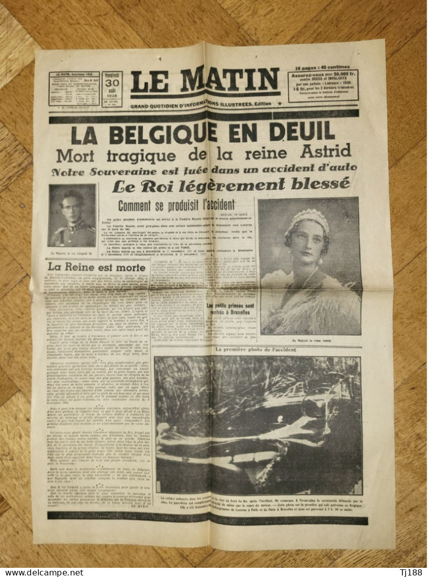 Mort De La Reine Astrid Le Matin 30 Août 1935 - Testi Generali