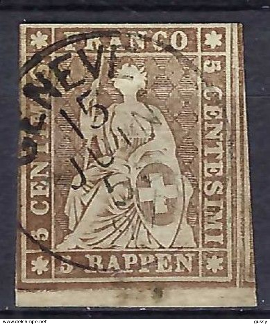 SUISSE Ca.1857:  Le ZNr. 22D Obl. CAD "GENèVE", 4 M. Blanches - Used Stamps