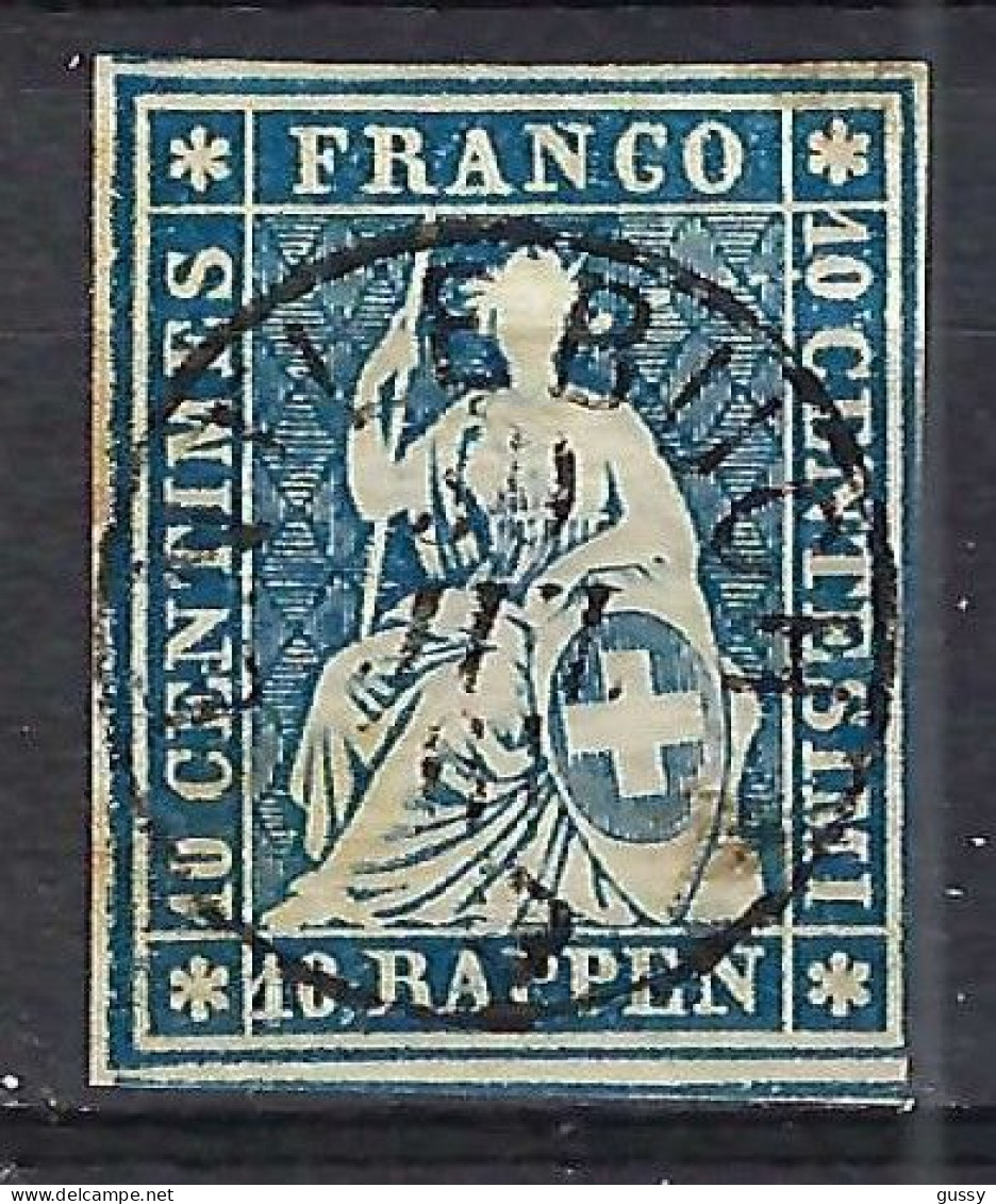 SUISSE Ca.1857-62:  Le ZNr. 23G2.01 B Obl. CAD "Entlebuch", 4 M. Blanches, TB Var. "La Comète", Forte Cote - Used Stamps