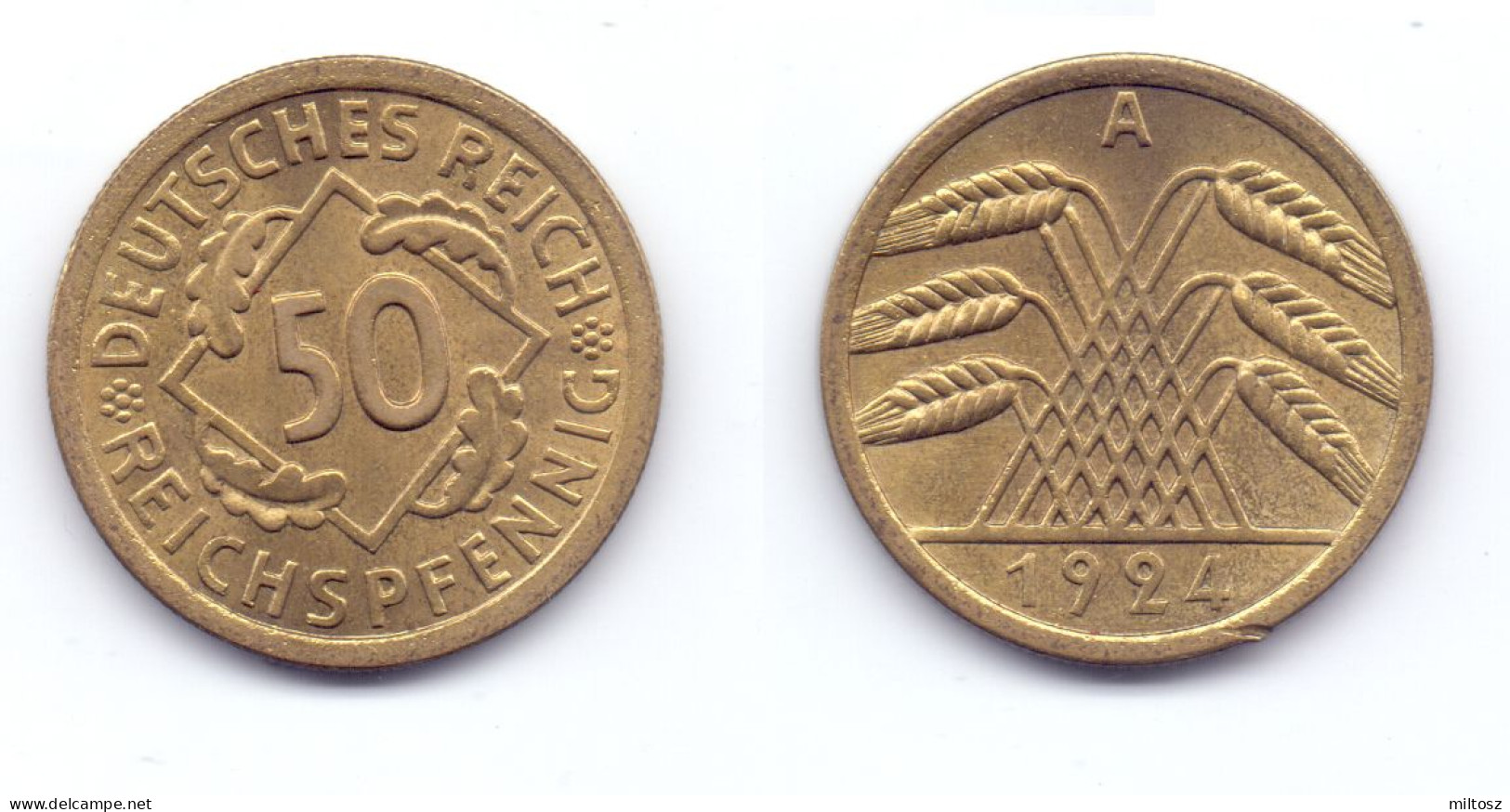 Germany 50 Reichspfennig 1924 A - 50 Rentenpfennig & 50 Reichspfennig