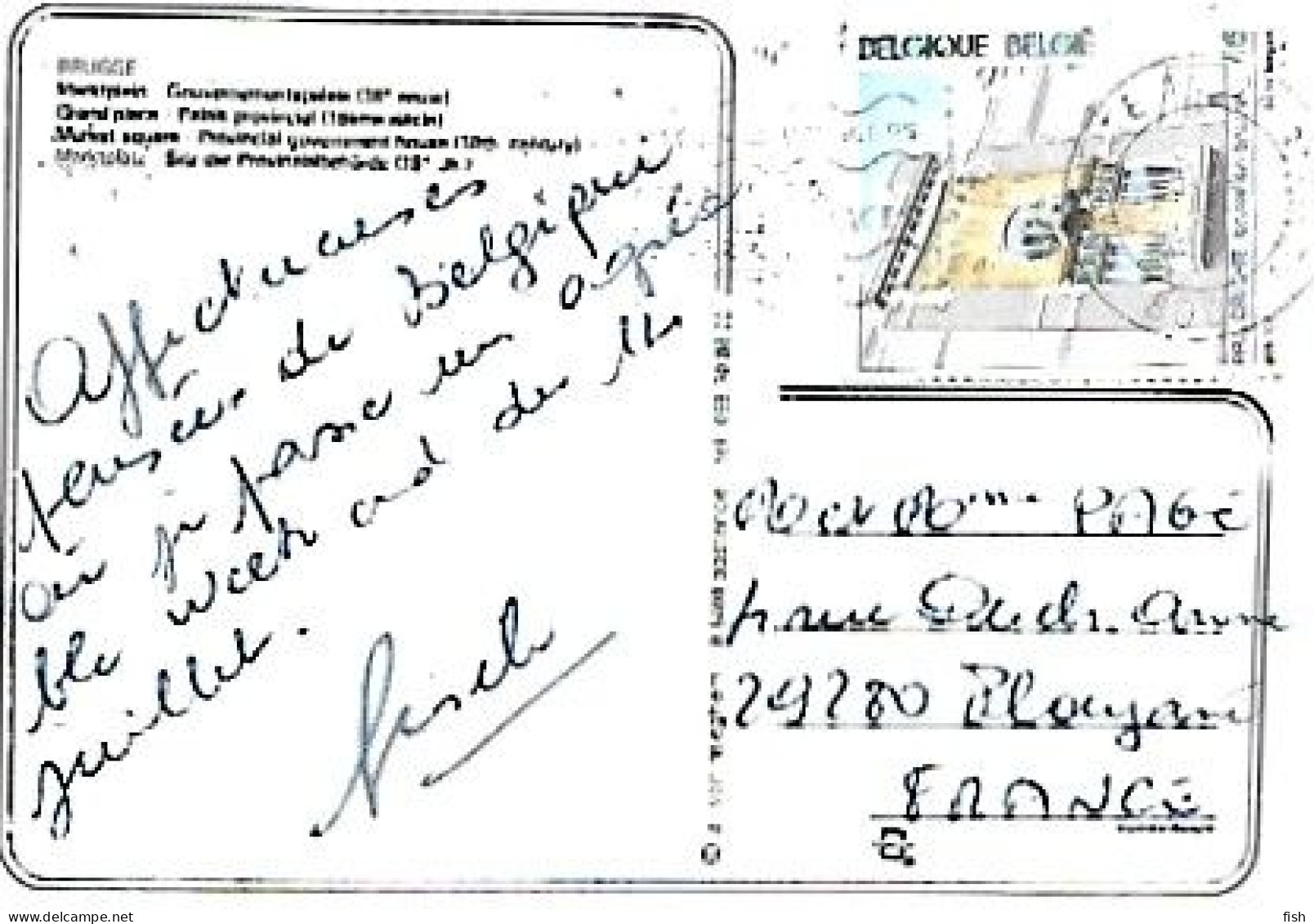 Belgium & Marcofila, Brugge, Marktplein, Market Square, Provincial Government House, Plouénan France 1995 (886) - Briefe U. Dokumente