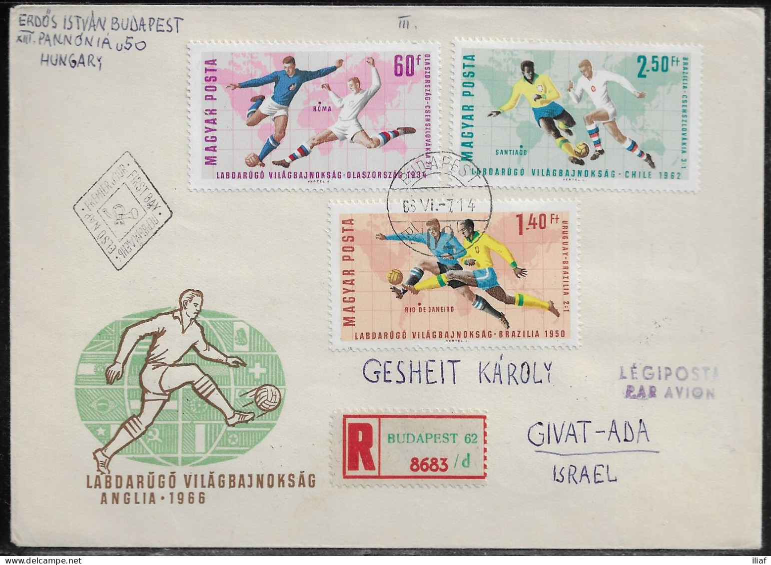 Hungary FDC Sc. 1772-1779, B258. 3 Envelopes.  The 1966 FIFA World Cup.   FDC Cancellations On Special Envelopes - FDC