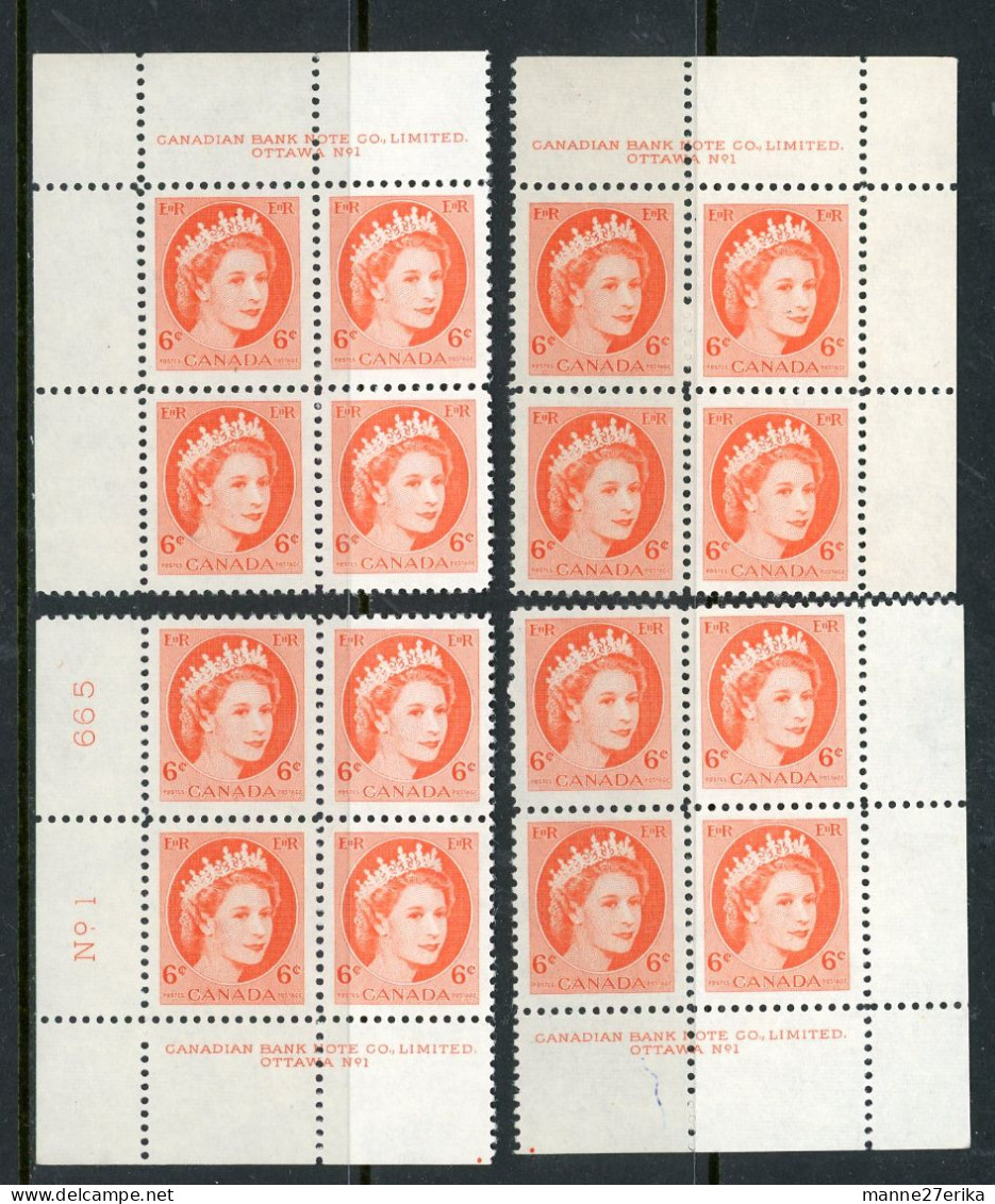 Canada MNH 1954 Wilding Portrait Plate Blocks - Unused Stamps
