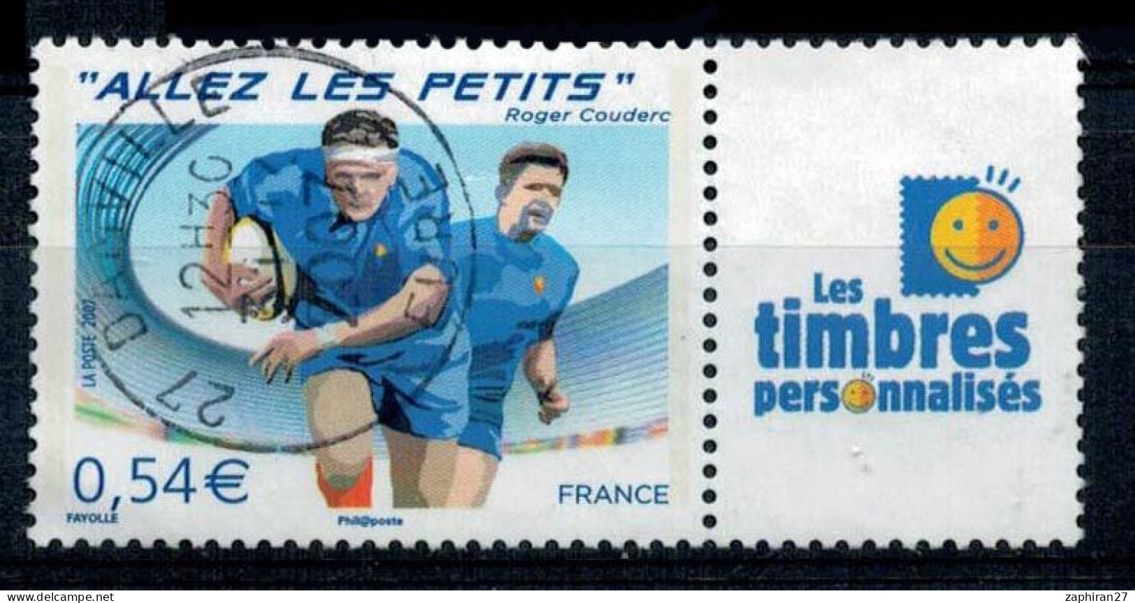 2007 N 4032A RUGBY ALLEZ LES PETITS VIGNETTE TIMBRE PERSO OBLITERE CACHET ROND 31-12-2007 #234# - Used Stamps