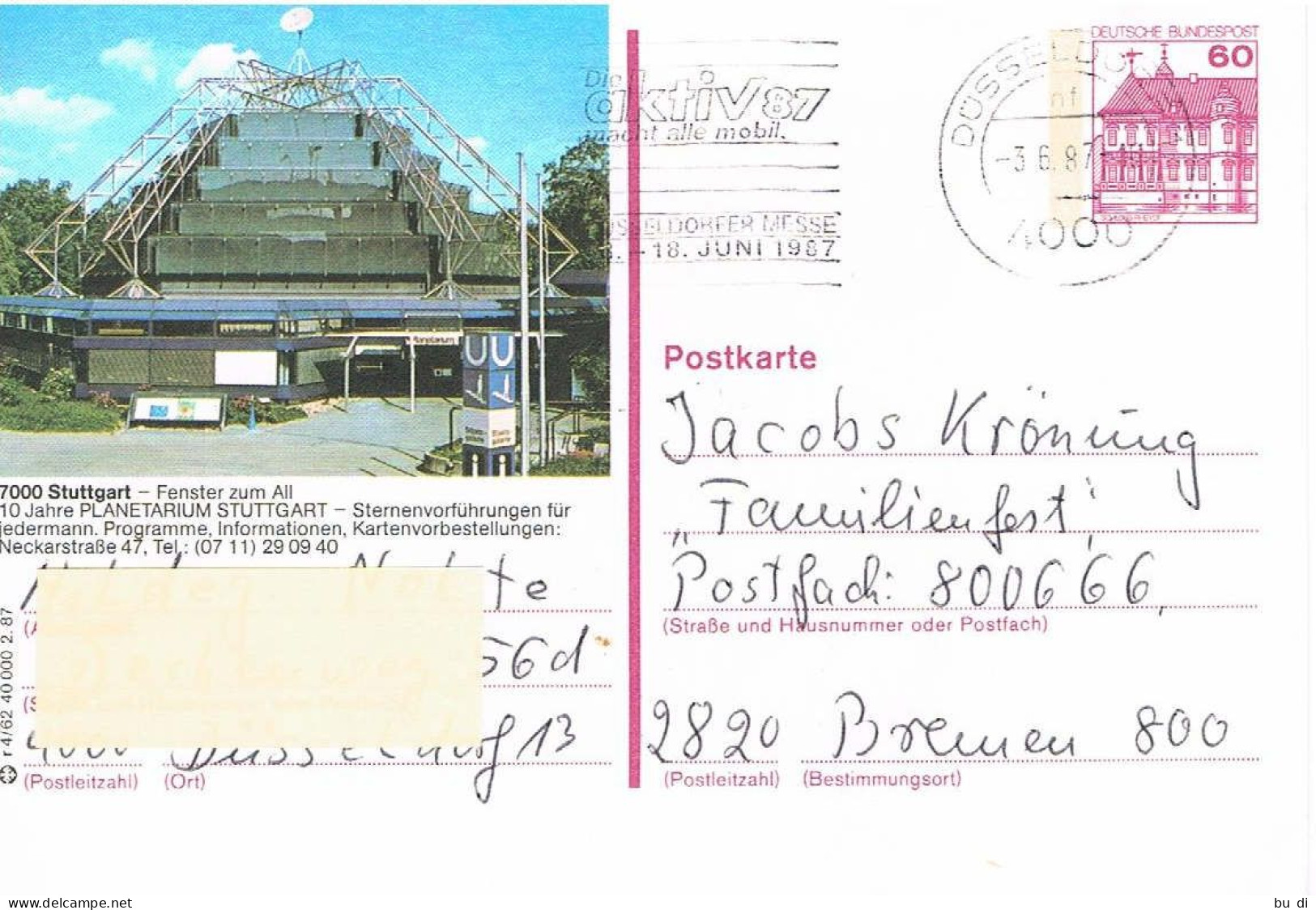 Deutschland Bildpostkarte Stuttgart - Planetarium - Moderne Architektur - Geïllustreerde Postkaarten - Gebruikt