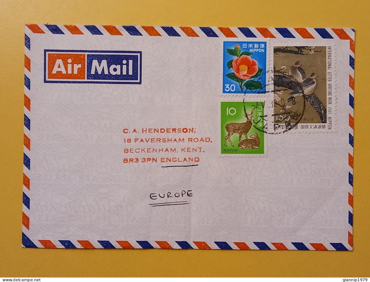 1982 BUSTA COVER AIR MAIL GIAPPONE JAPAN NIPPON BOLLO FIORI FLOWERS BIRDS UCCELLI OBLITERE'  OSAKA FOR ENGLAND - Cartas & Documentos