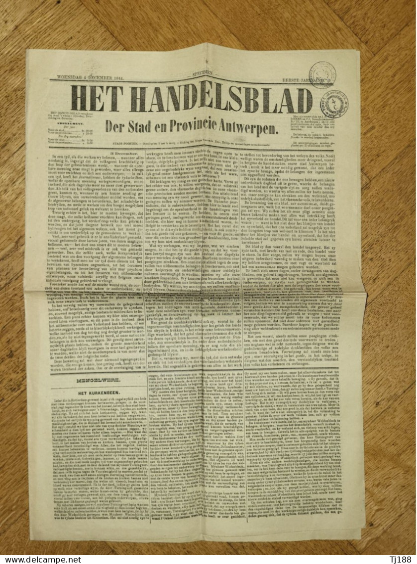Het Handelsblad Der Stad En Provincie Antwerpen 4 December 1844 - General Issues
