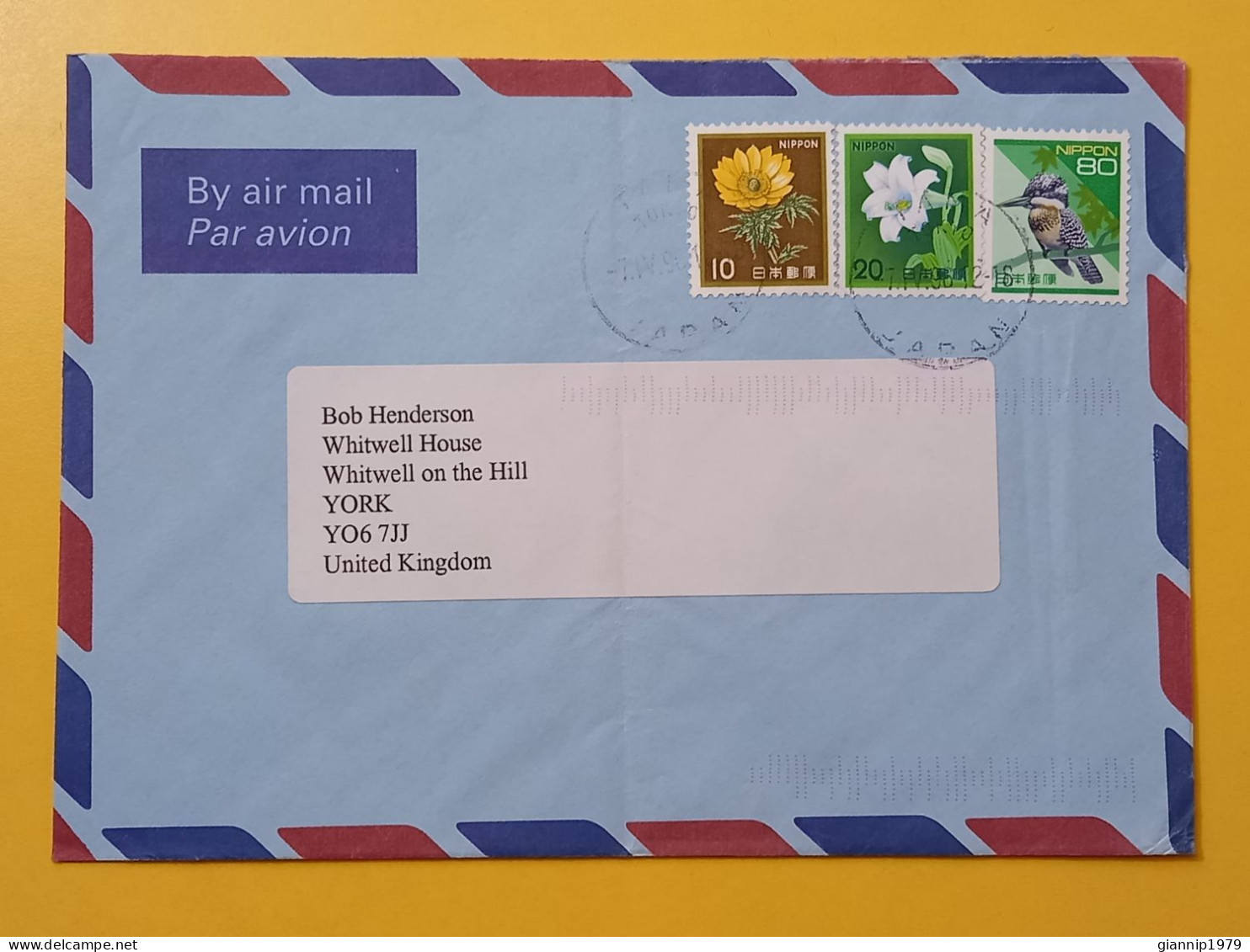 1996 BUSTA COVER AIR MAIL GIAPPONE JAPAN NIPPON BOLLO FIORI FLOWERS UCCELLI BIRDS OBLITERE'   FOR ENGLAND - Brieven En Documenten