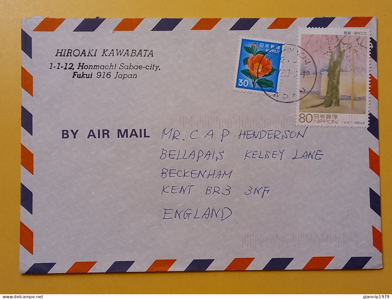 1997 BUSTA COVER AIR MAIL GIAPPONE JAPAN NIPPON BOLLO FIORI FLOWERS  OBLITERE' HONMACHI  FOR ENGLAND - Covers & Documents