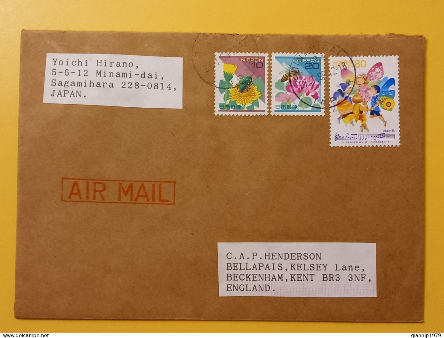 1999 BUSTA COVER AIR MAIL GIAPPONE JAPAN NIPPON BOLLO FIORI FLOWERS OBLITERE'  FOR ENGLAND - Cartas & Documentos