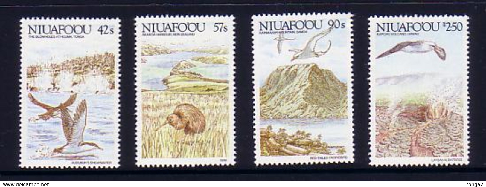 Tonga Niuafoou 1988 MNH Set - Albatross Flies Over Volcano - Volcanes