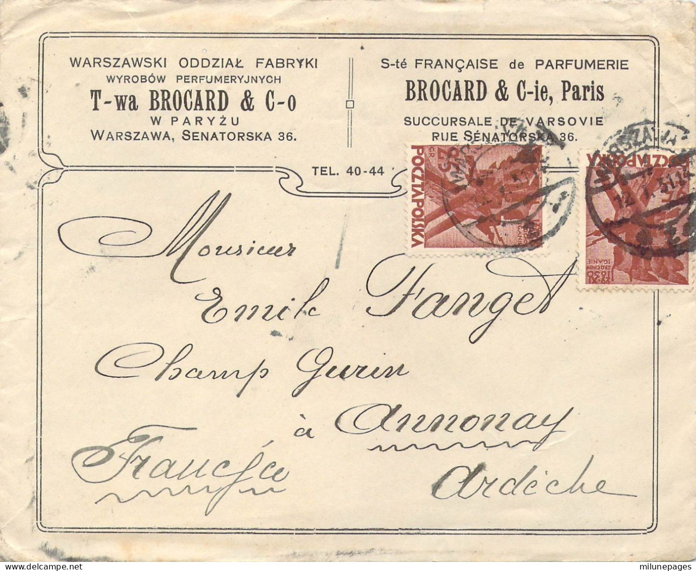 Lettre En-tête Parfumerie Brocard & Cie De Paris Succursale De Varsovie 1931 - Sonstige & Ohne Zuordnung