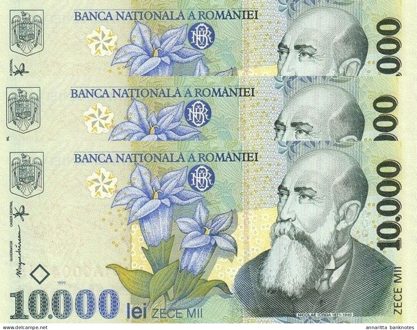 Romania 10000 Lei 1999 (2001), Prefix 01 UNC (P-108a, B-268b) / 3 PCS - Roumanie