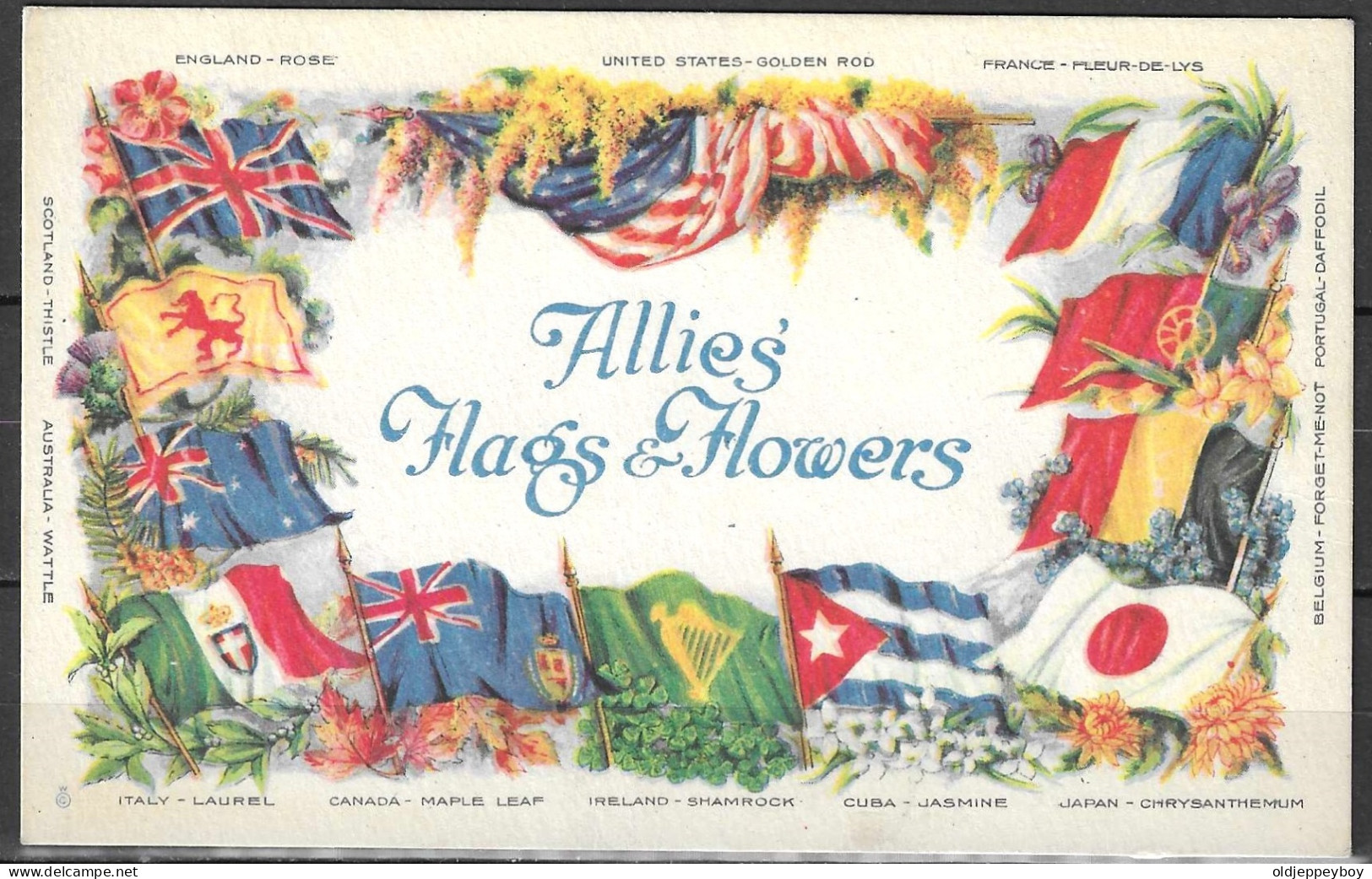 Y.M.C.A Etats Unis Carte Postale CPA - Alliés - Flags And Flowers POSTCARD FLAGS USA CANADA  JAPAN FRANCE ENGLAND ITALY - War 1914-18