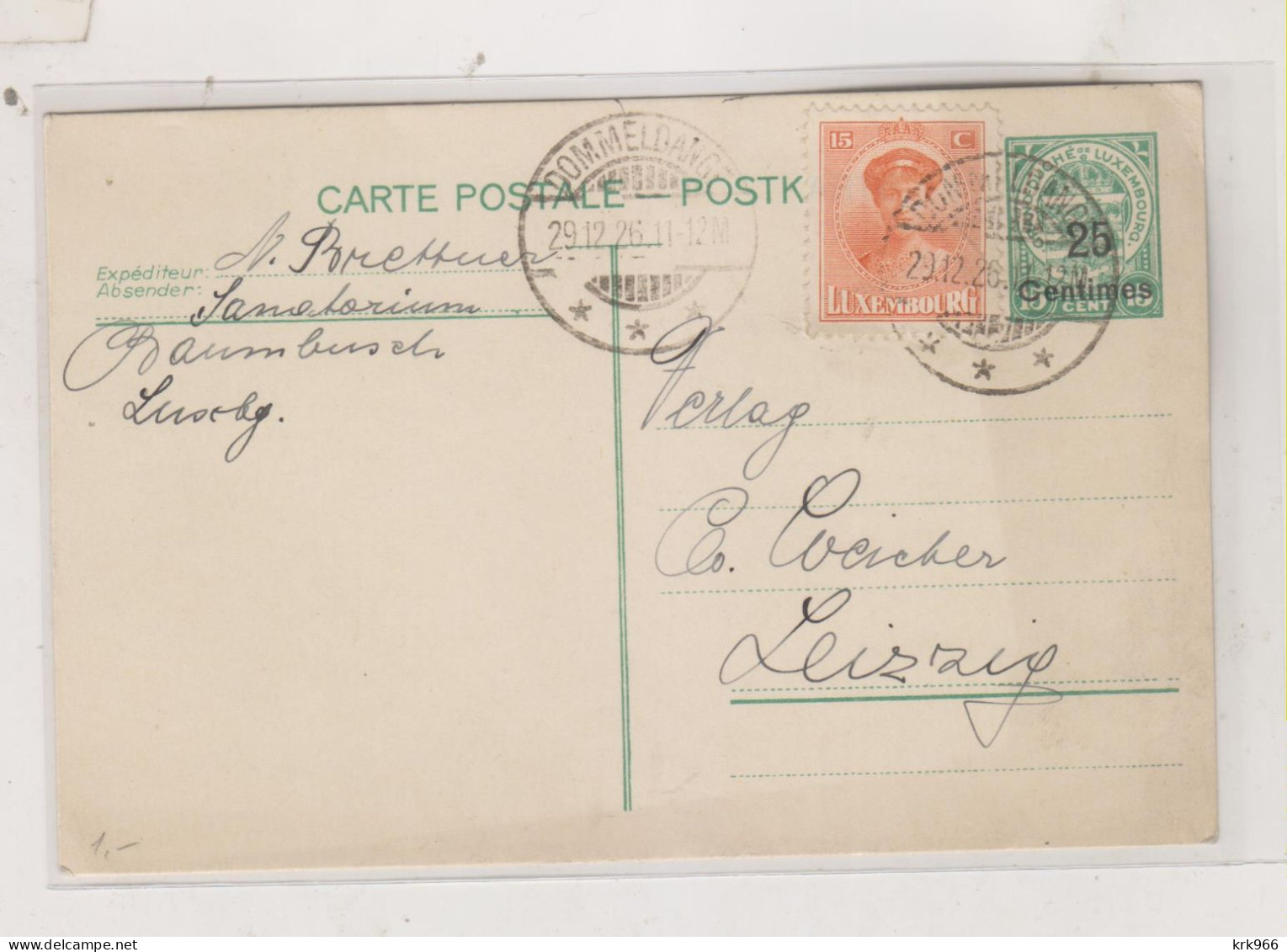 LUXEMBOURG 1926 Nice Postal Stationery To Germany - Postwaardestukken