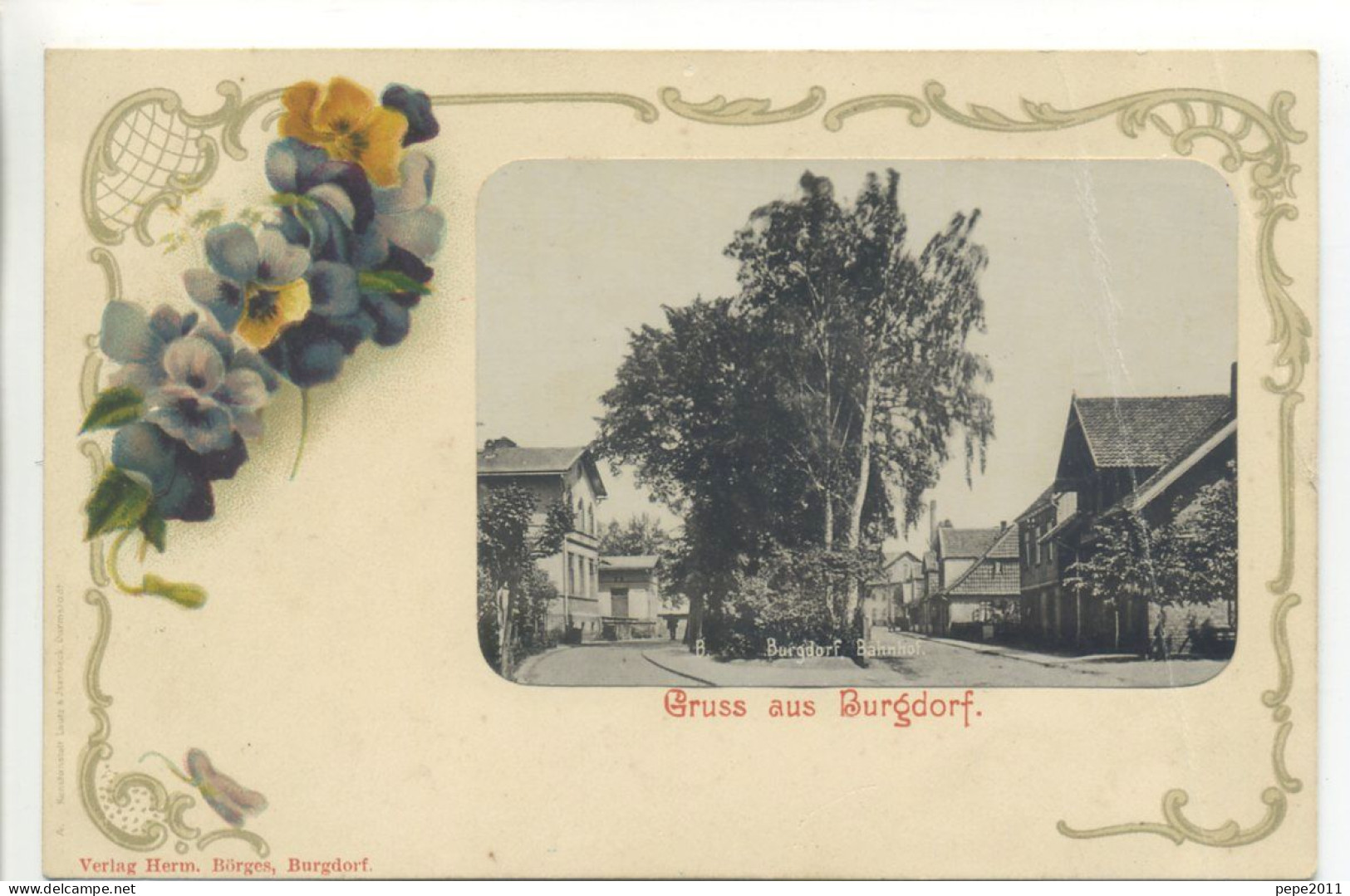 CPA Suisse Berthoud - Gruss Aus BURGDORF- Petite Carte Photo Collée - Illustration Fleurs -  Peu Commune - Berthoud