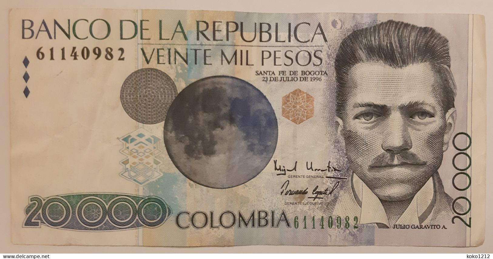 Colombia 20000 Pesos 23/7/1996 P448a VF - Colombie