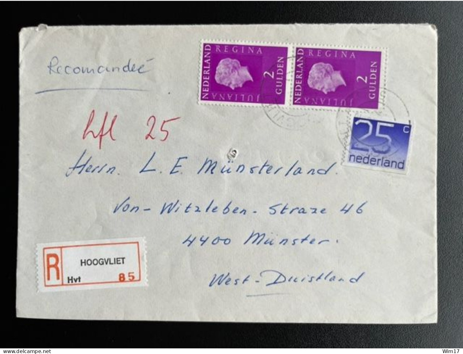 NETHERLANDS 1978 REGISTERED LETTER HOOGVLIET TO MUNSTER 24-01-1978 NEDERLAND AANGETEKEND - Lettres & Documents