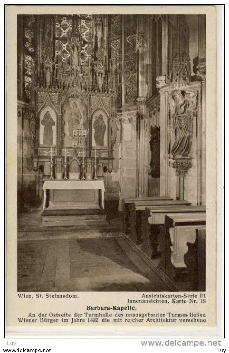 WIEN - St. Stefansdom, Barbara-Kapelle, AK Serie III, 1920er, Innenansichten, Karte Nr 18 - Stephansplatz