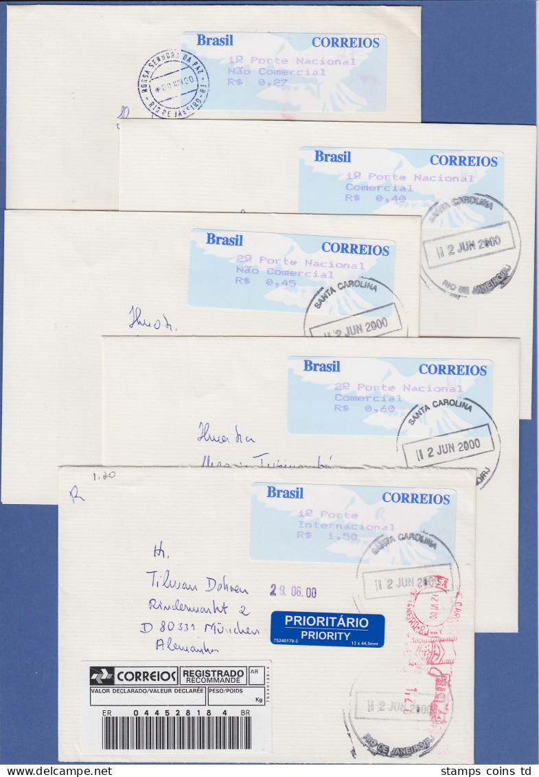 Brasilien ATM Taube, SELTENSTER Satz Aus 2. Tarif 27-40-45-60-150 Auf 5 Briefen - Automatenmarken (Frama)