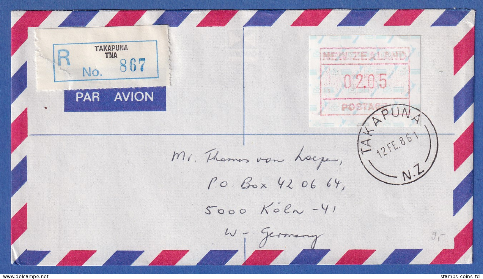Neuseeland Frama-ATM 2. Ausg. 1986 Wert 02,25 Auf Lp-R-FDC, O Takapuna  - Collections, Lots & Series